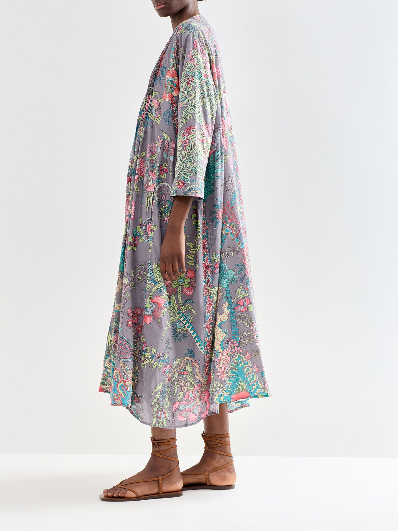 Pinch Pleat Dress Boho Gardens Grey