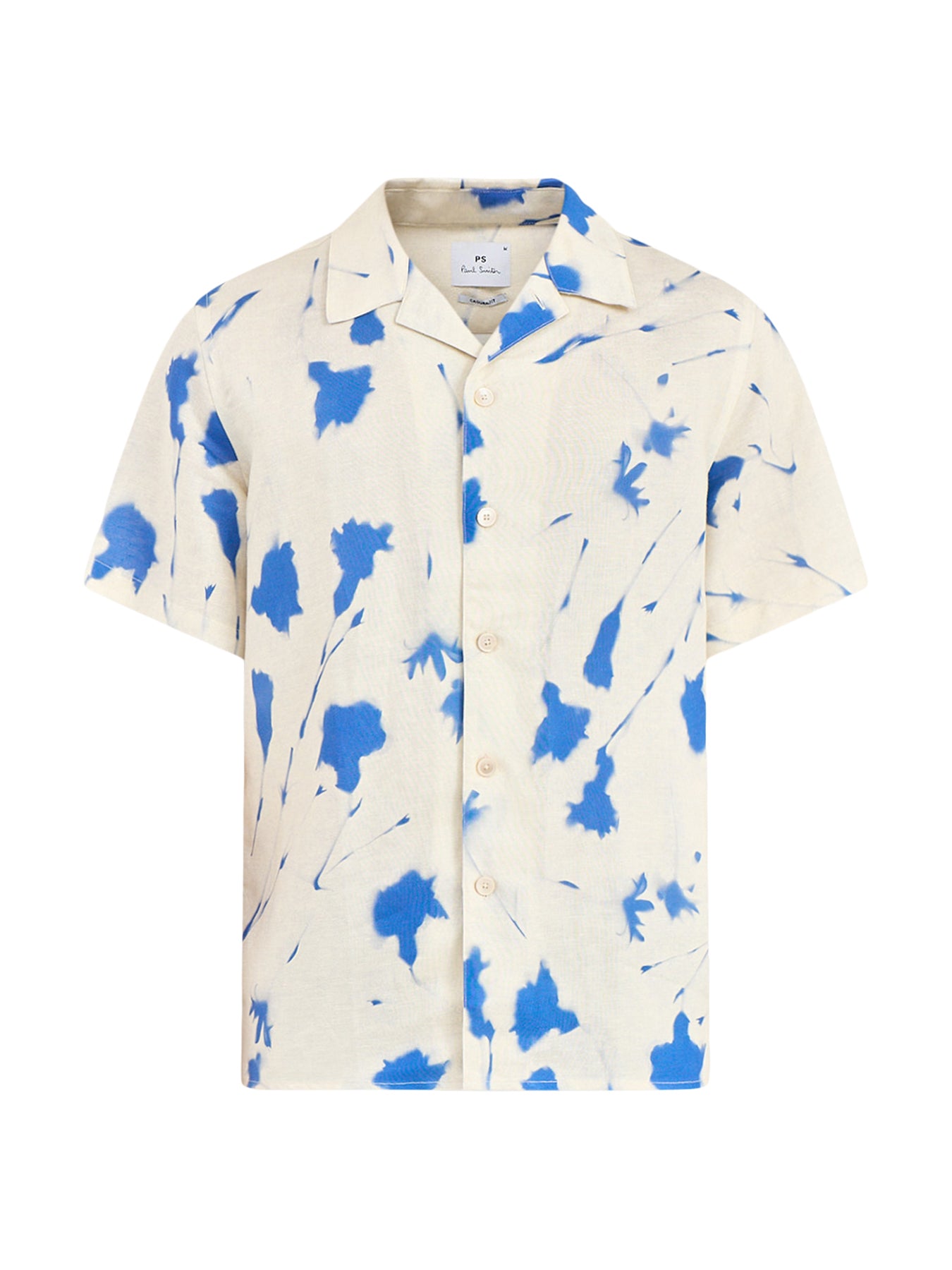 Linen Blend Floral Short Sleeve Shirt White