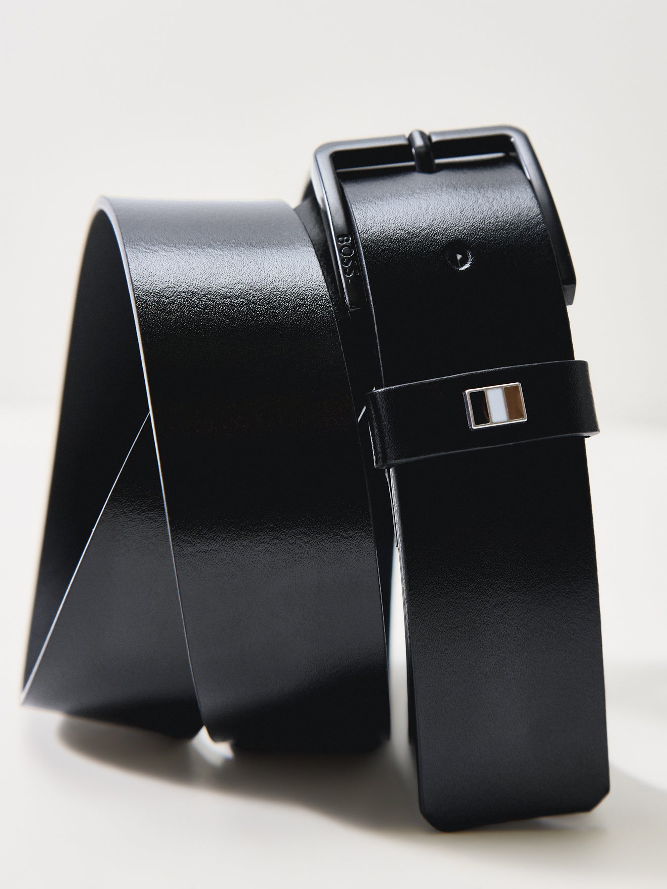 B Flag Leather Belt Black