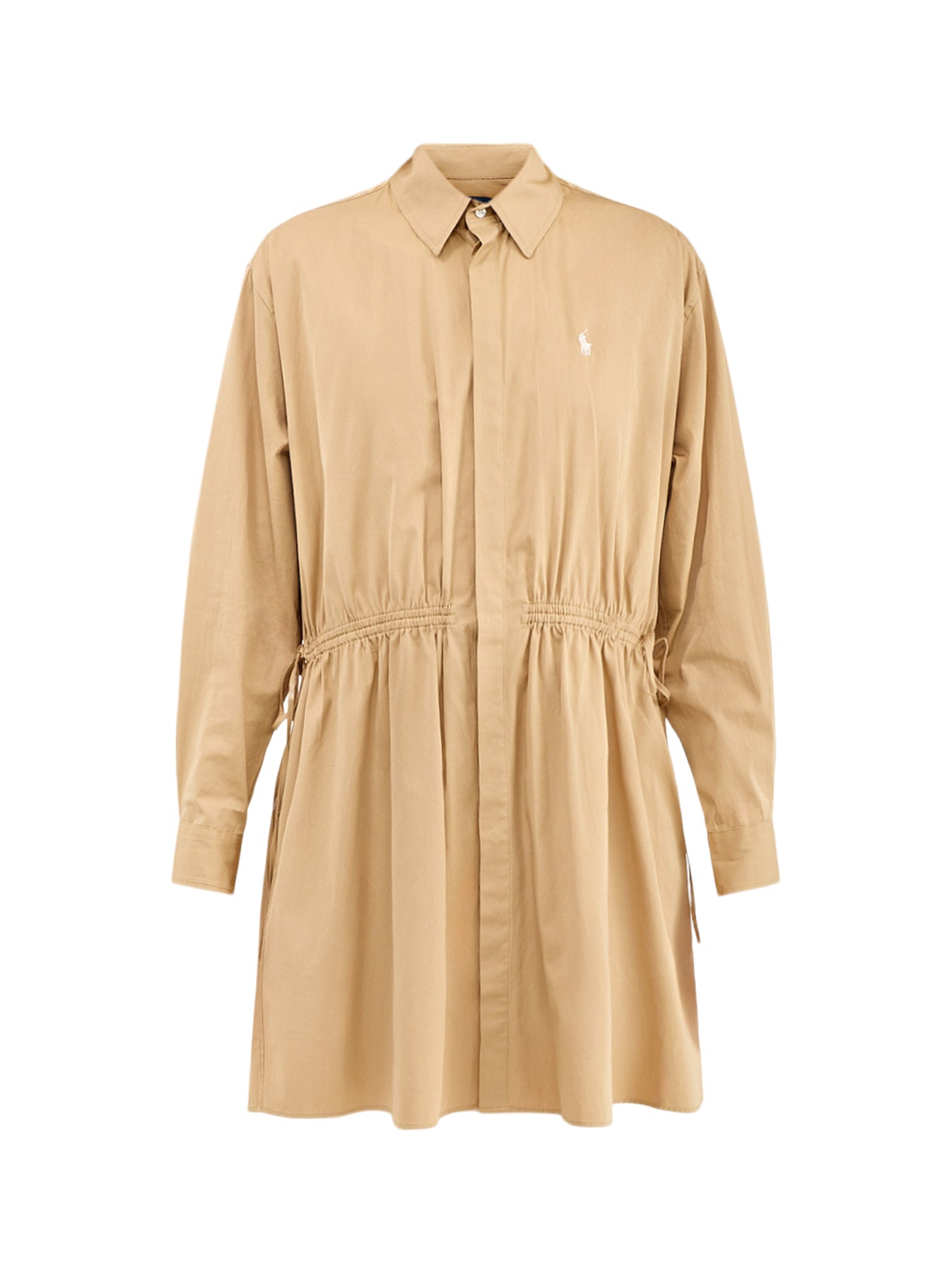 Mini Long Sleeve Shirt Dress Beige