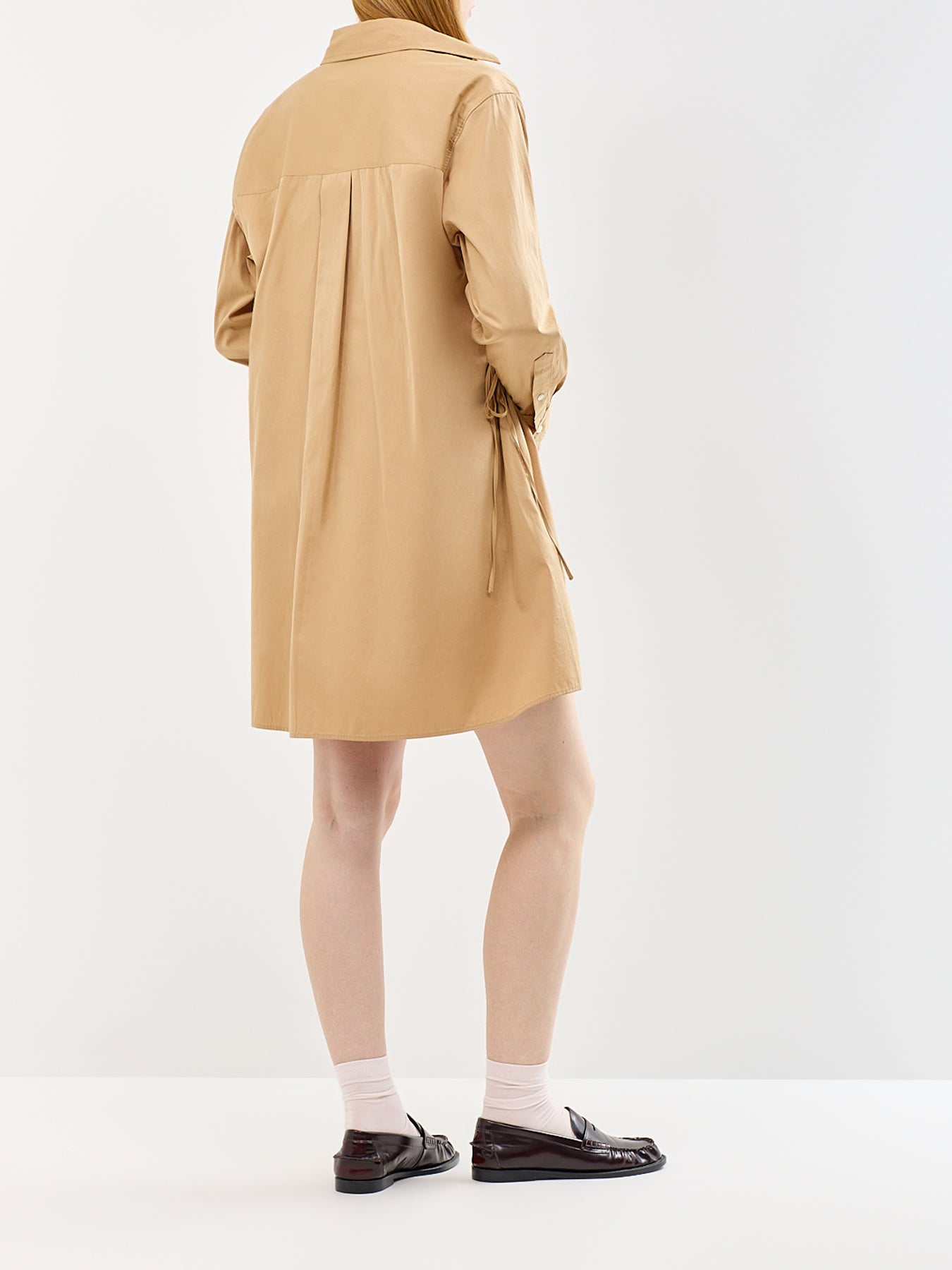 Mini Long Sleeve Shirt Dress Beige