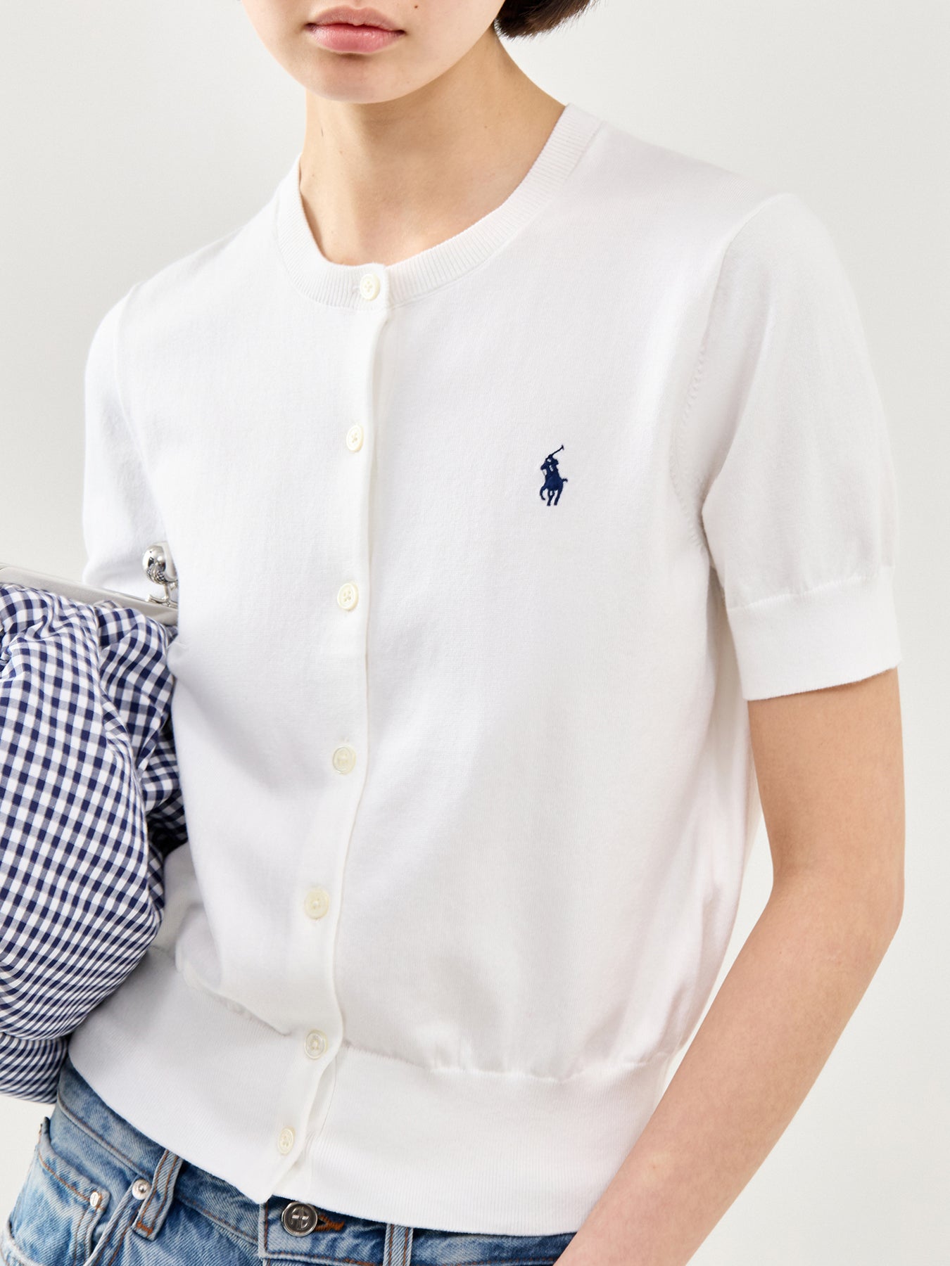 Short Sleeve Knit Cardigan White
