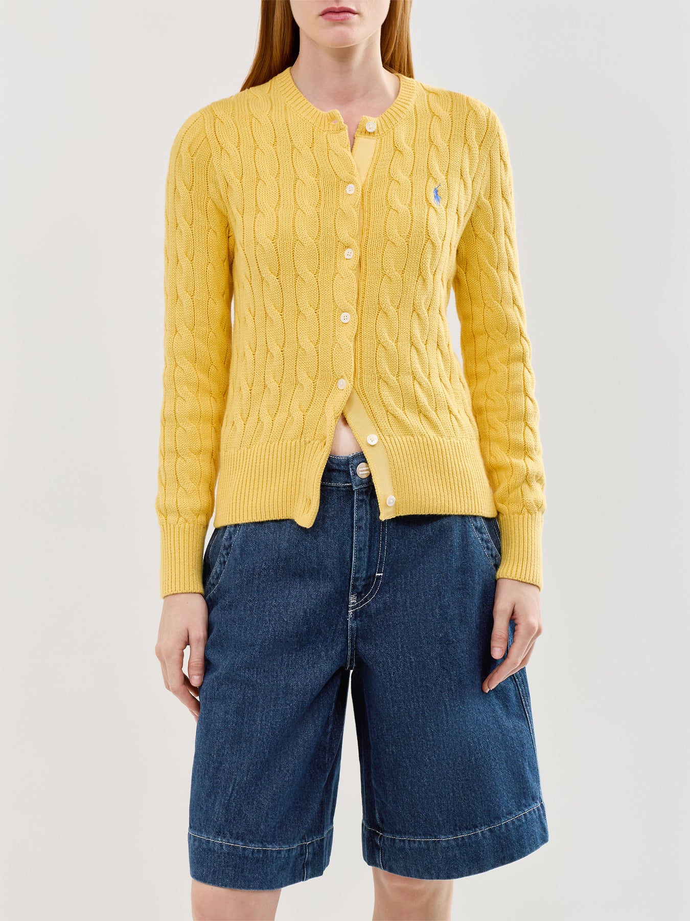 Cable Knit LS Cardigan Yellow