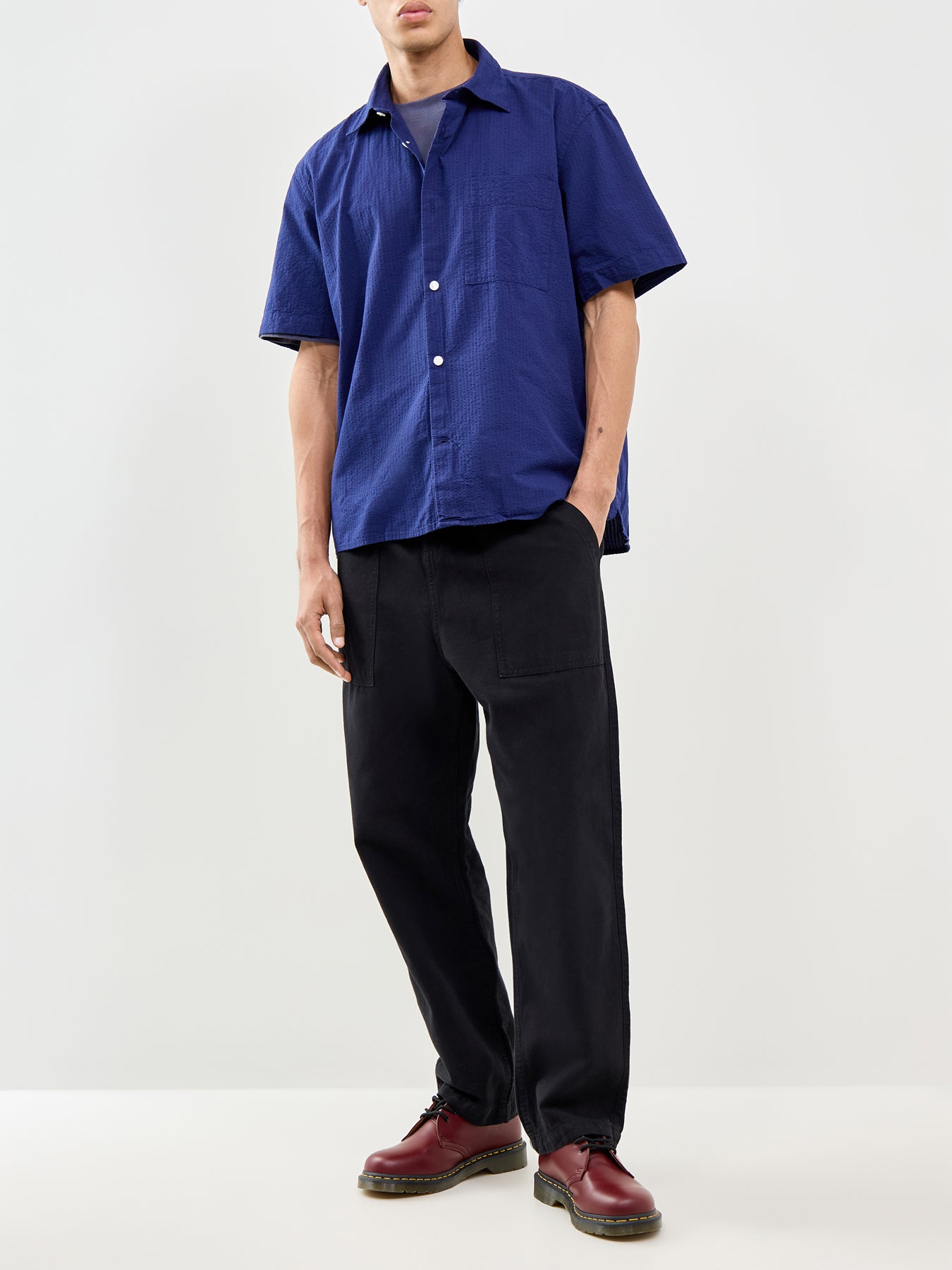 Slhrlxstuart Seersucker Short Sleeve Shirt Navy