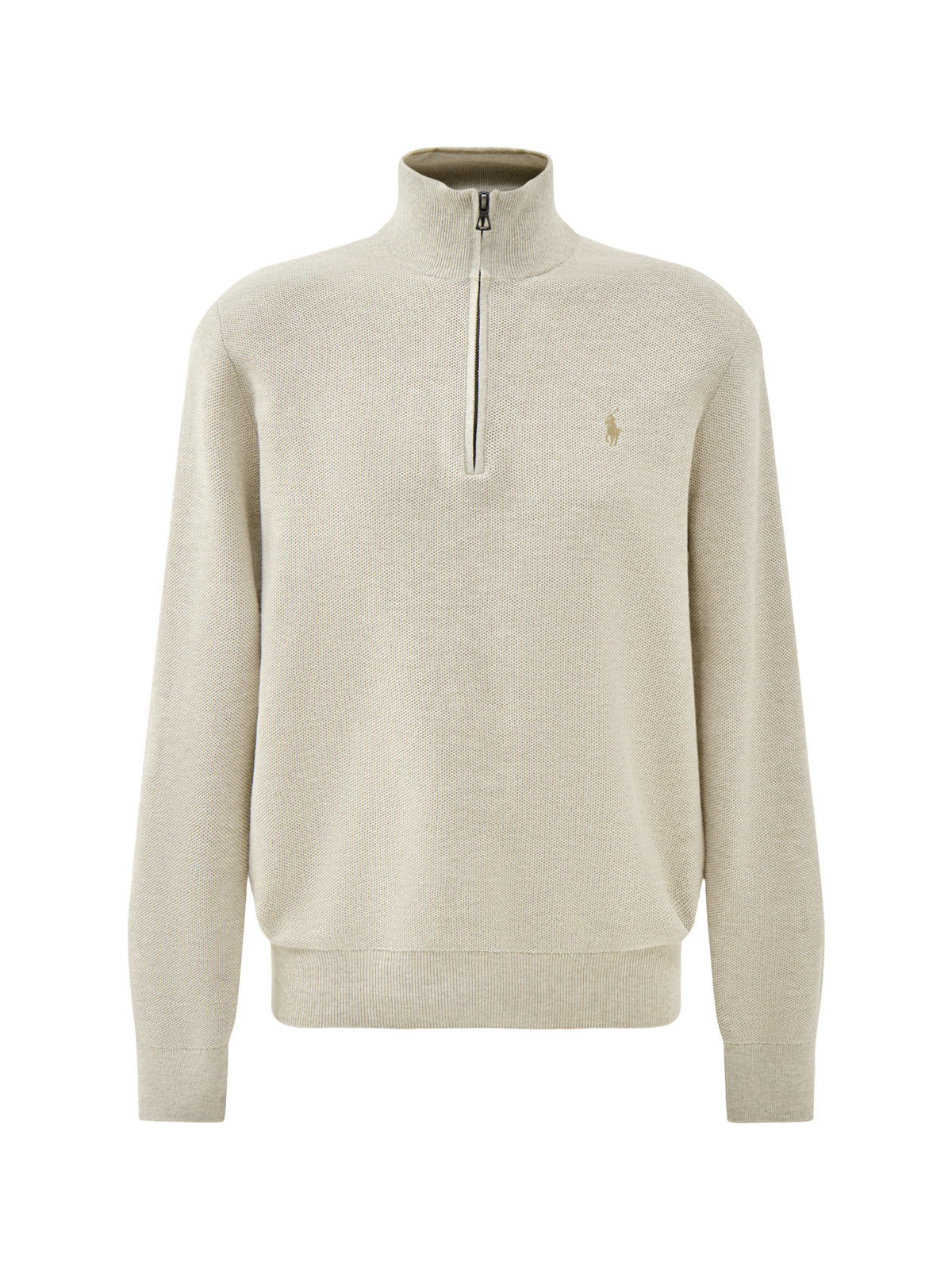 Texture Cotton Quarter Zip Jumper Brown