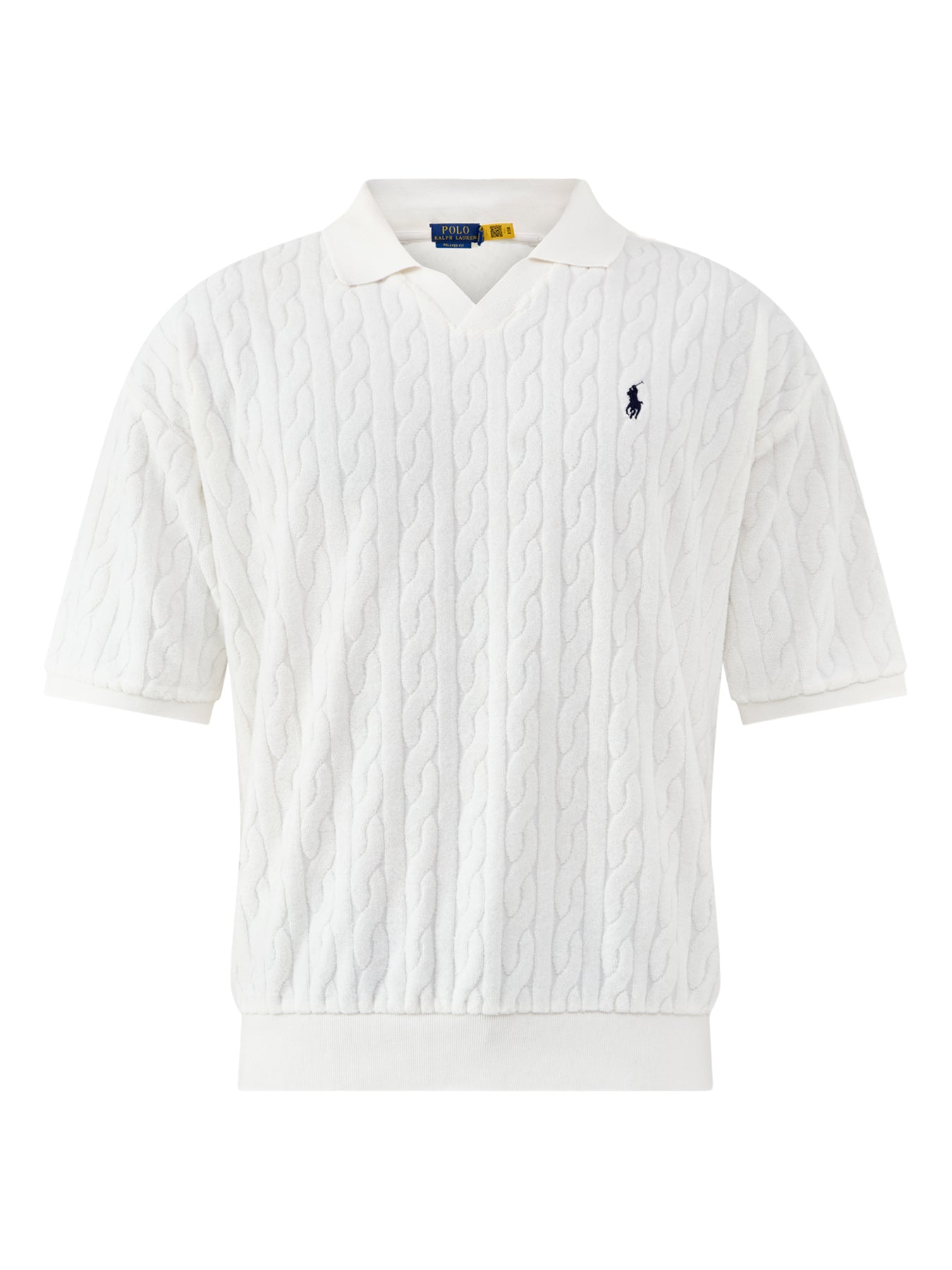Open Collar Cable Polo Top White – Fenwick