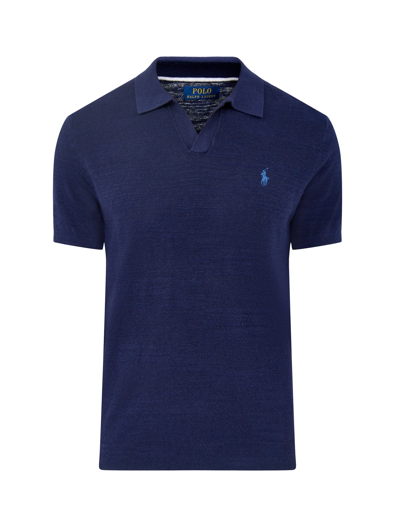 Open Collar Linen Mix Polo Navy – Fenwick