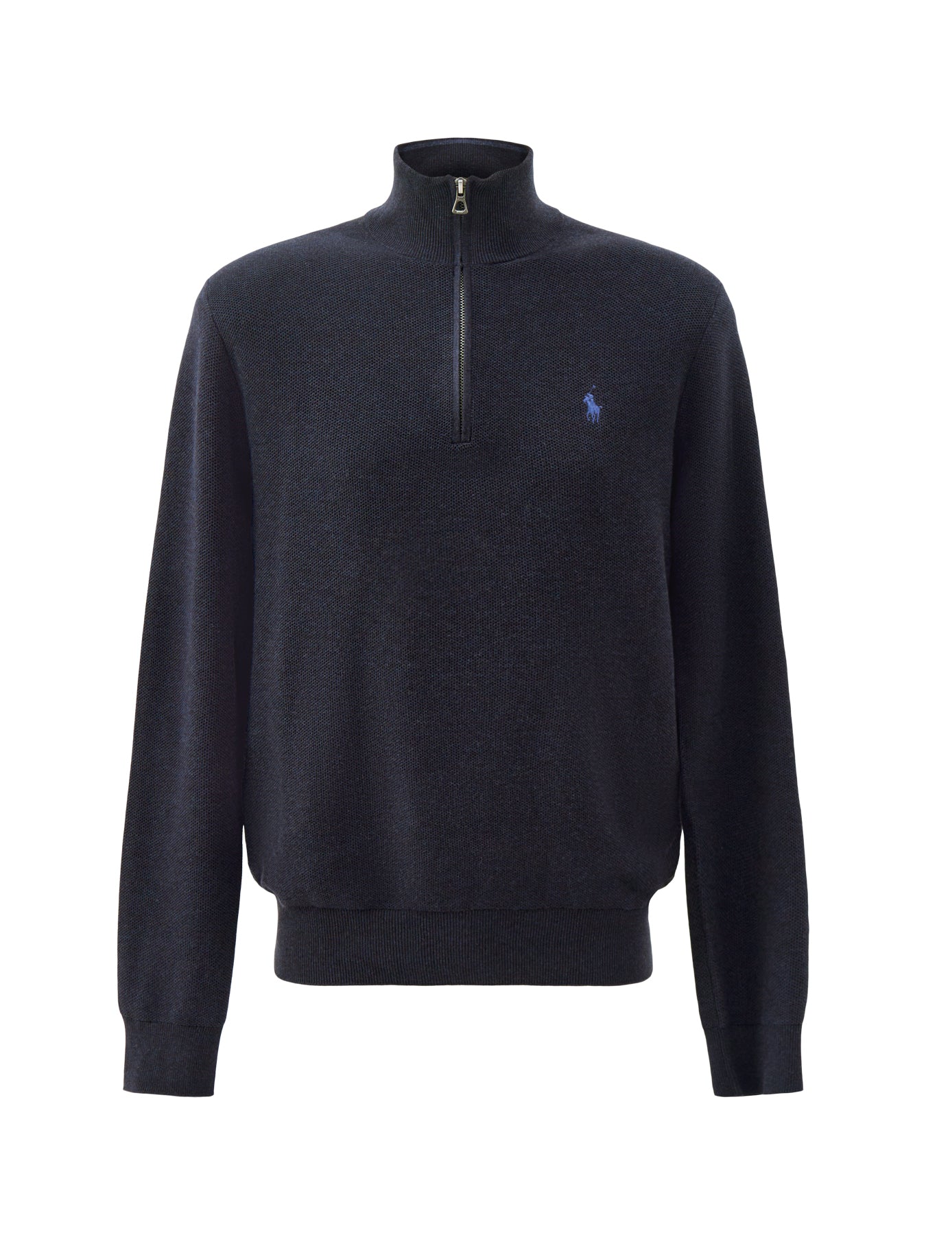Texture Cotton Quarter Zip Jumper Navy