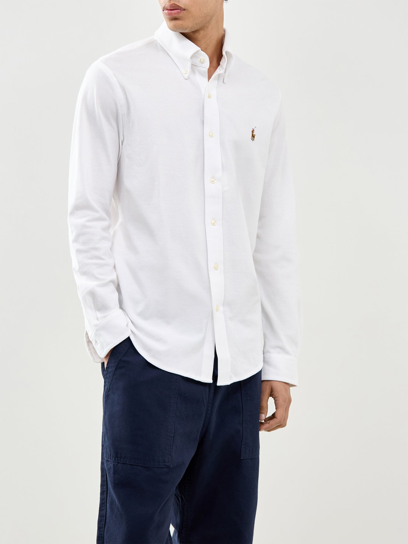 Pique Knit Long Sleeve Shirt White