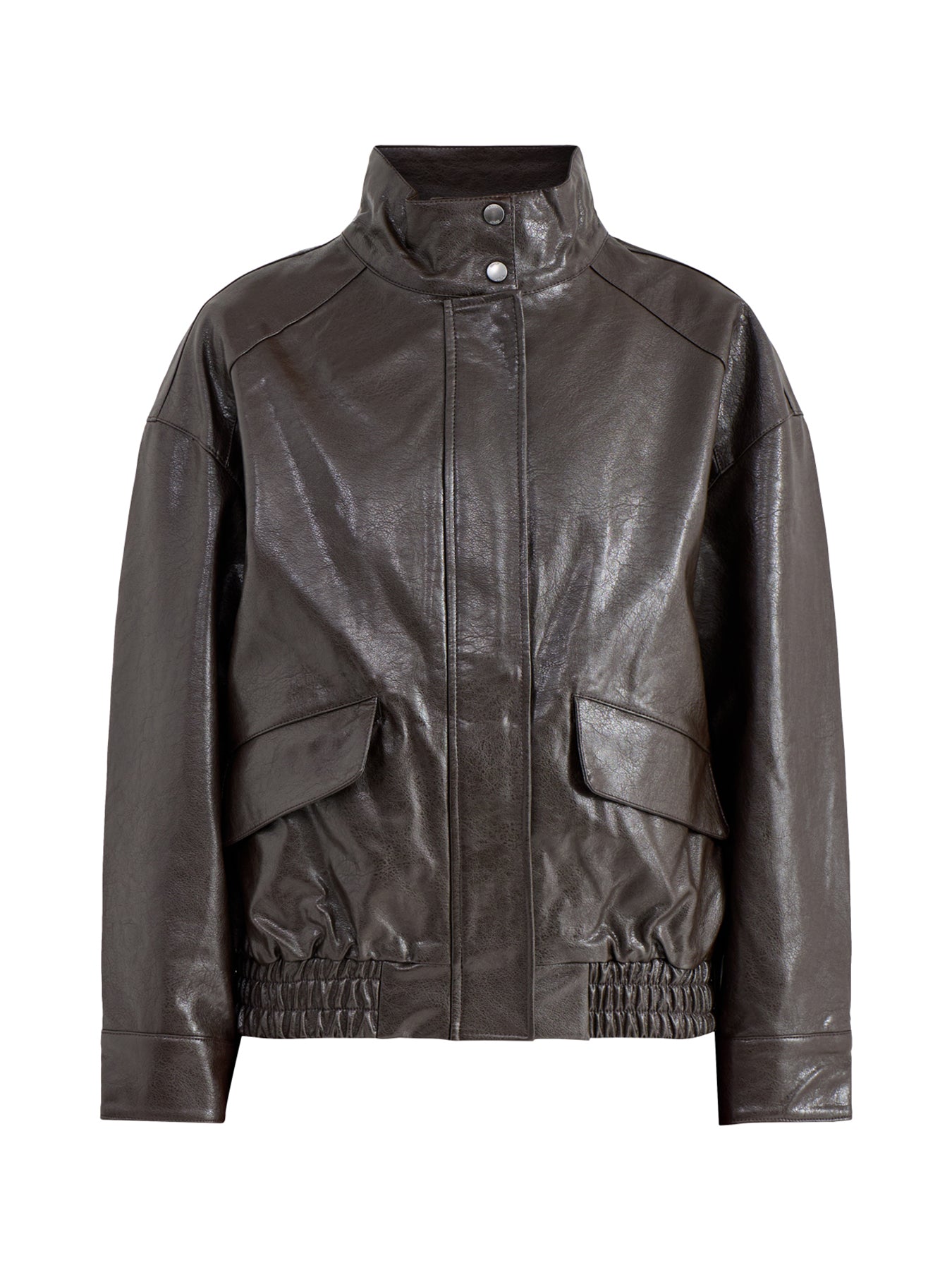 Julia Faux Leather Oversized Bomber Jacket Brown