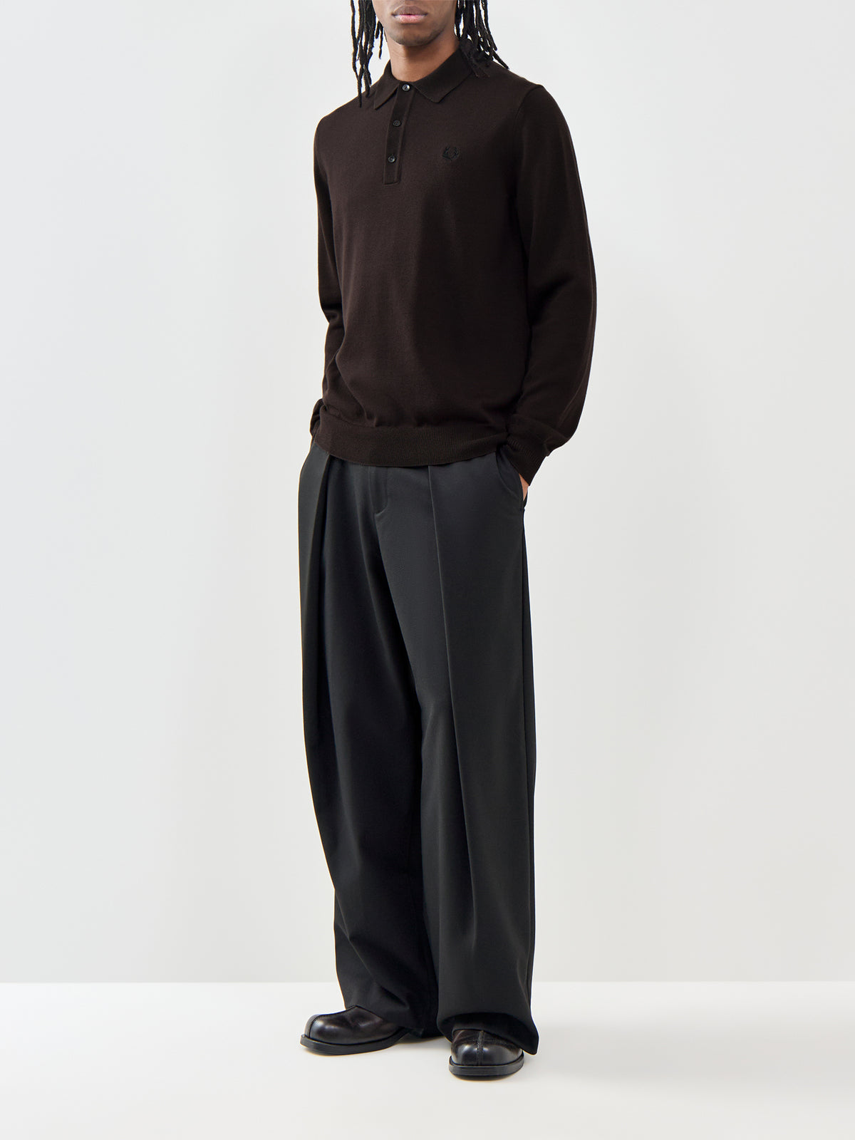 Classic Knitted Long Sleeve Polo Shirt Brown