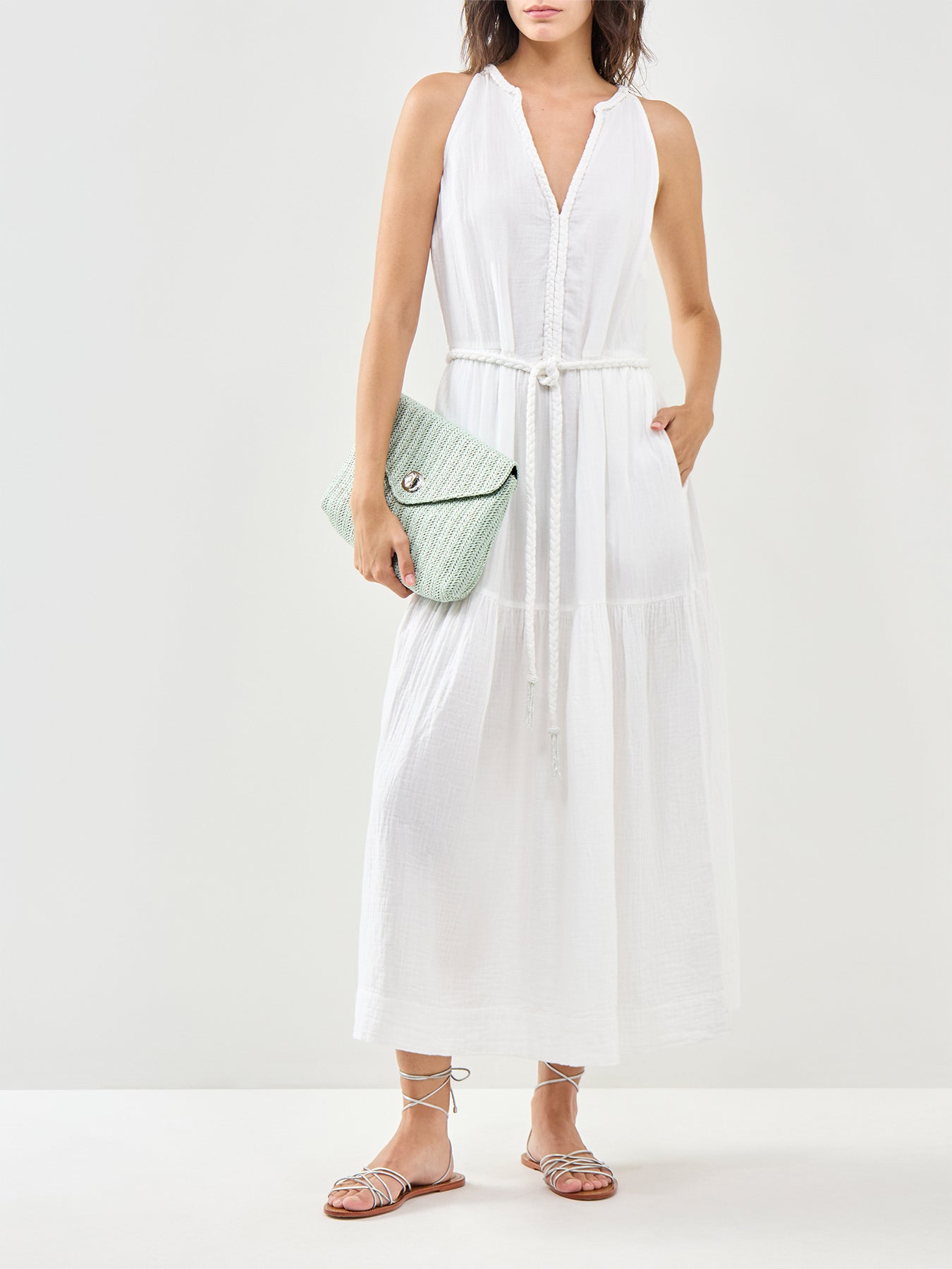 Cheesecloth Rope Belt Dress White