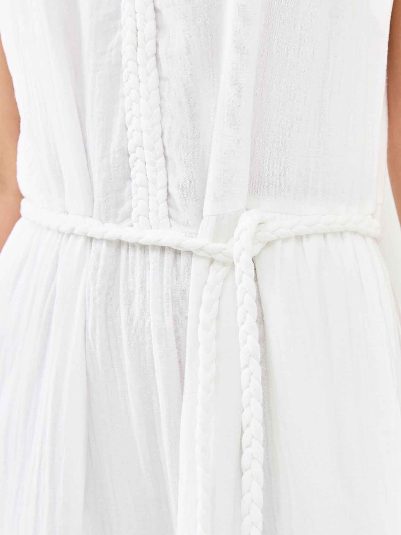 Cheesecloth Rope Belt Dress White