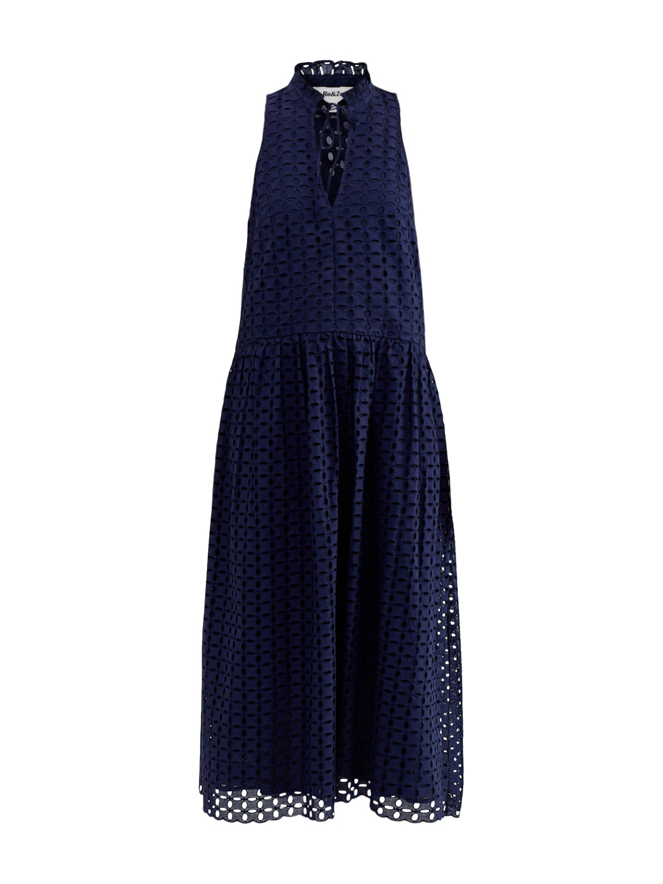 Navy Broderie V-Neck Midi Dress Navy