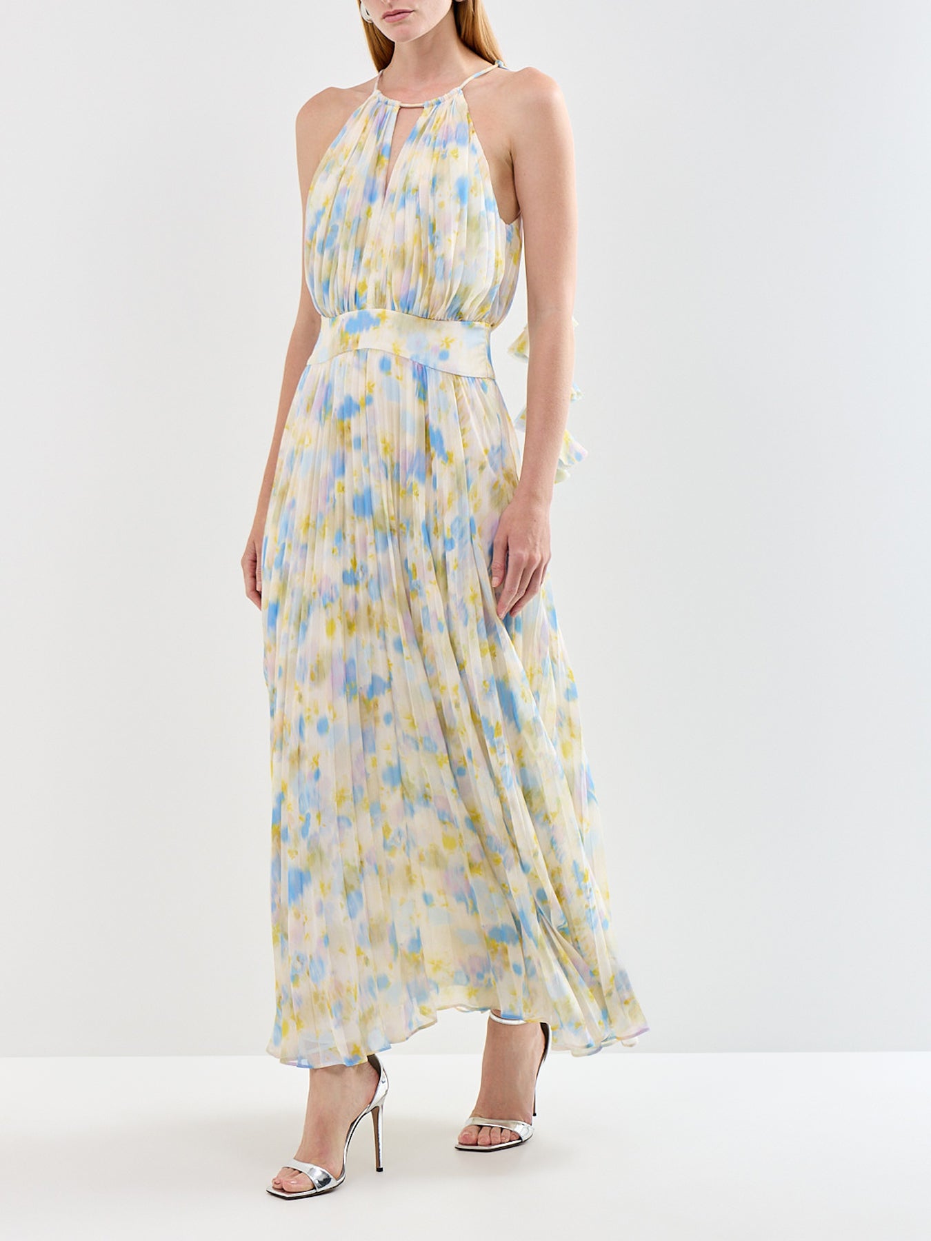 Allegra Watercolour Floral Pleated Maxi Dress Multi
