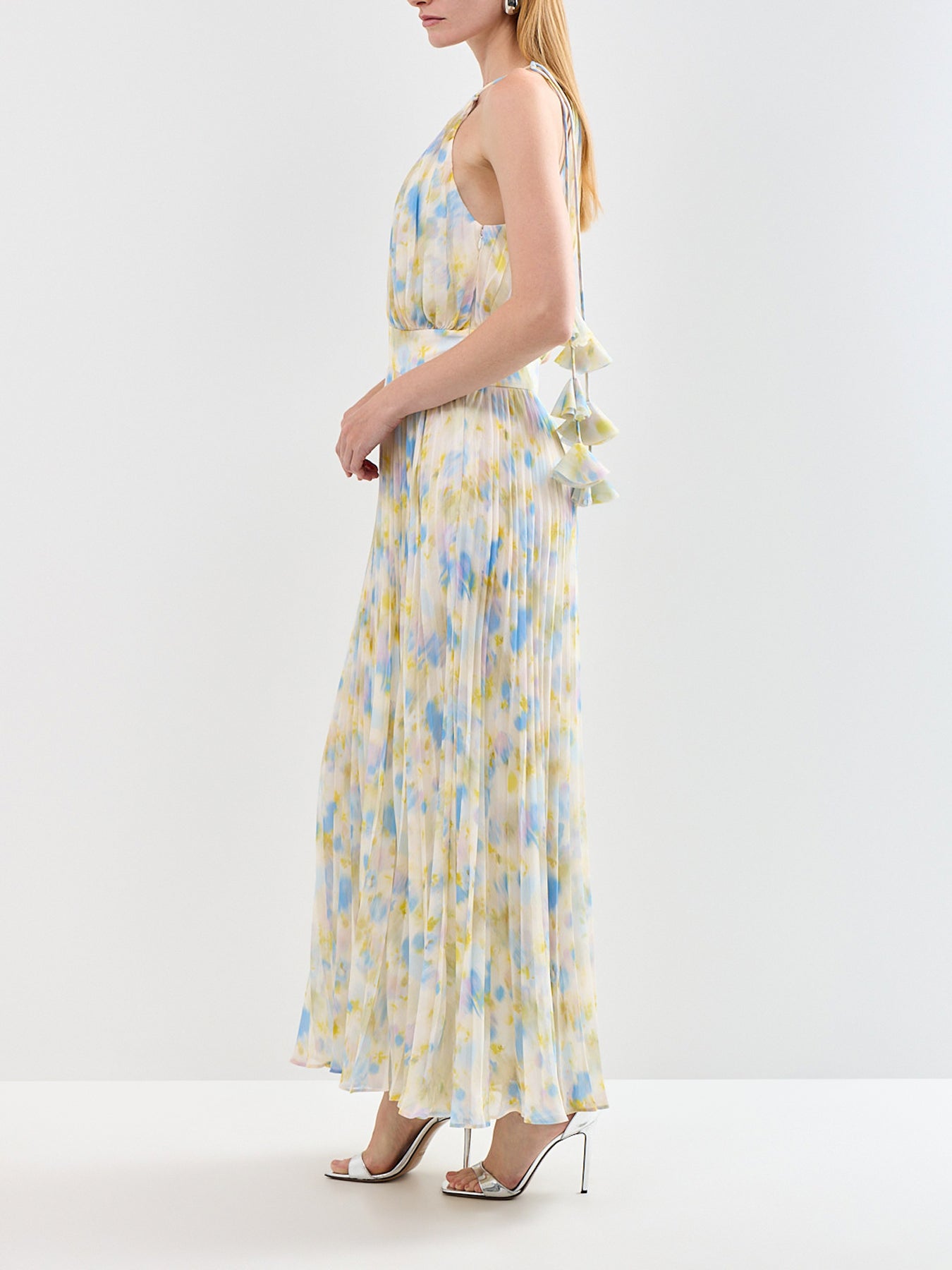 Allegra Watercolour Floral Pleated Maxi Dress Multi