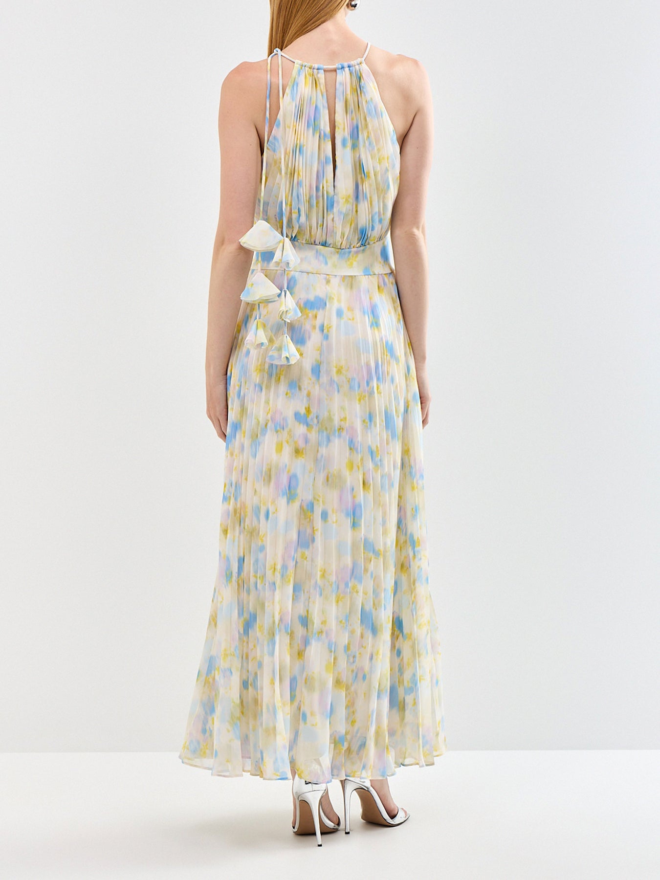Allegra Watercolour Floral Pleated Maxi Dress Multi
