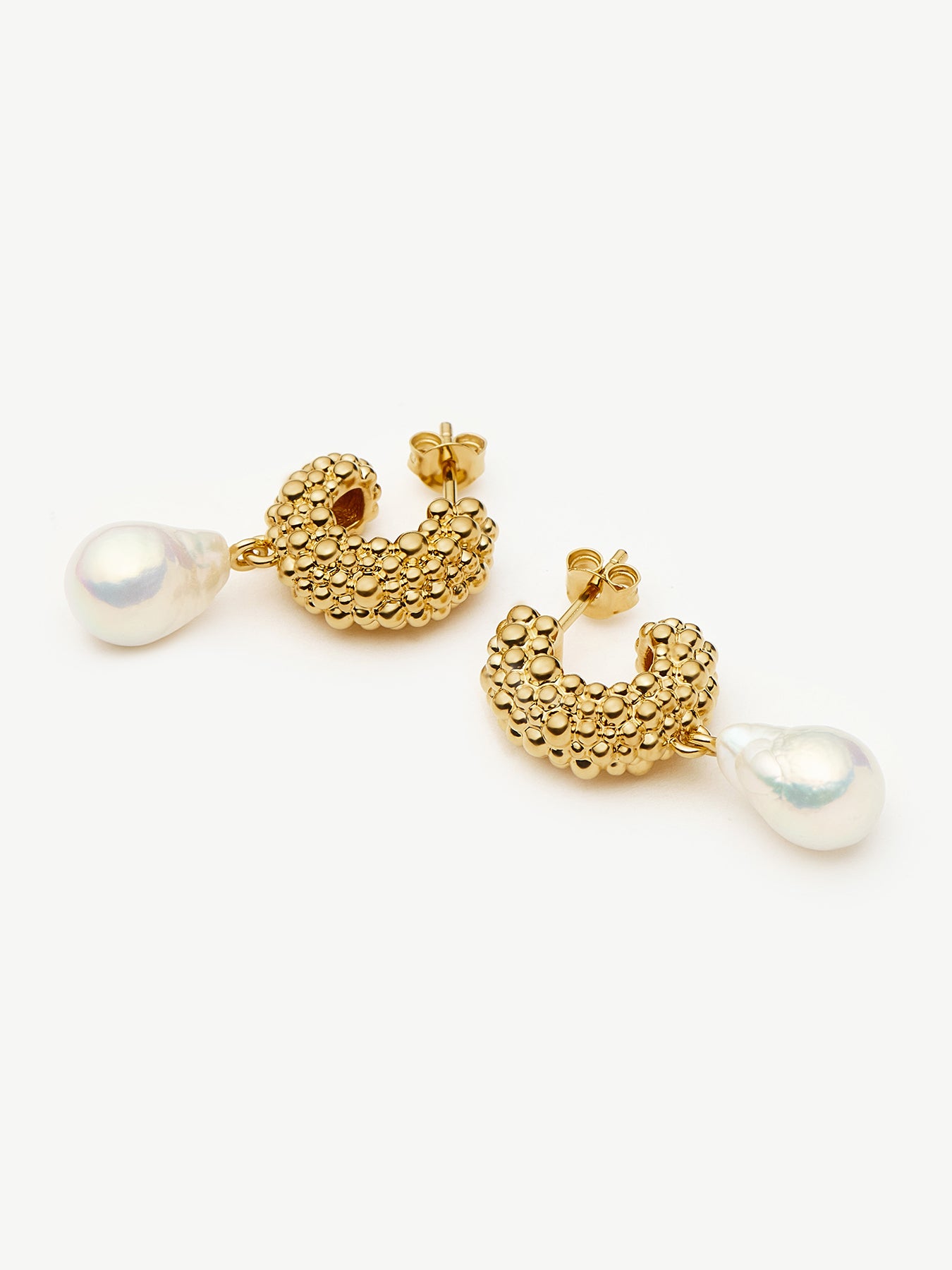 Pearl Baya Small Hoop Drop Earrings Gold