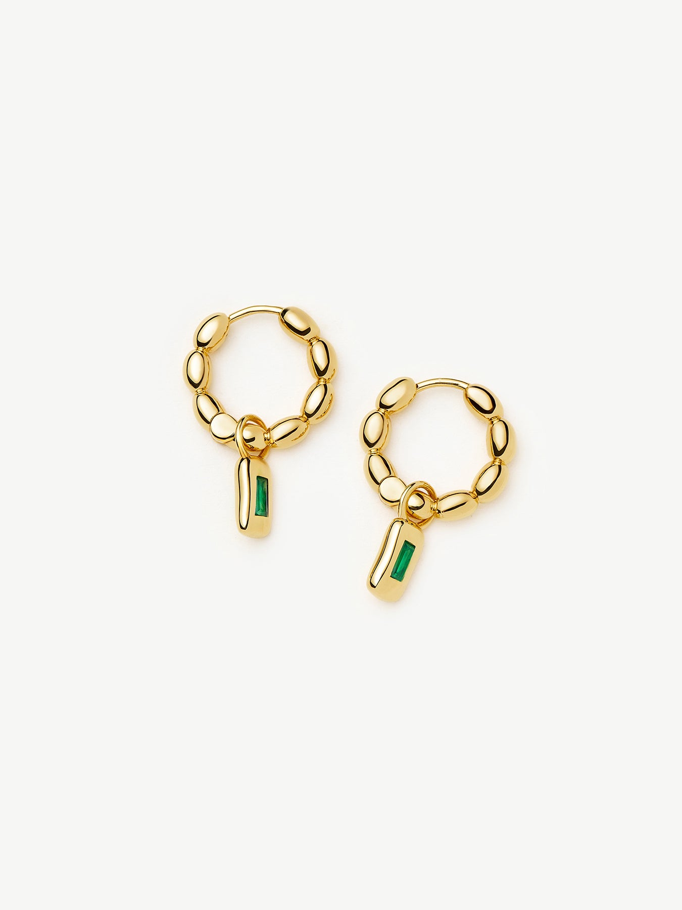 Molten Gemstone Charm Hoop Earrings Gold