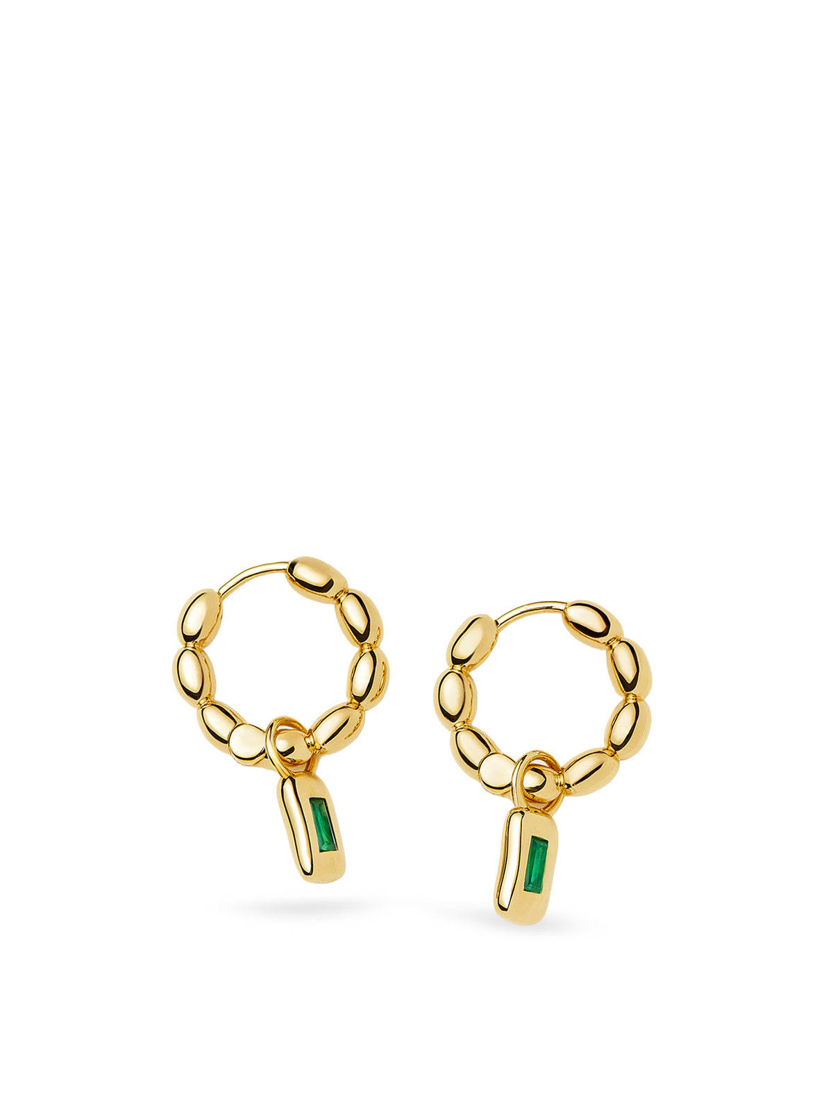 Molten Gemstone Charm Hoop Earrings Gold