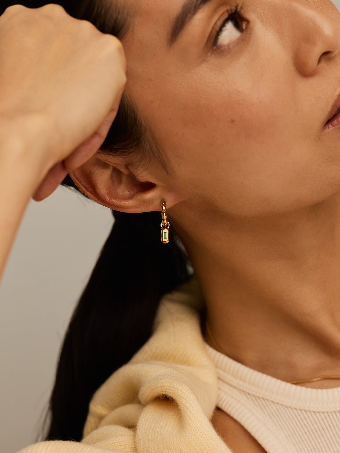 Molten Gemstone Charm Hoop Earrings Gold