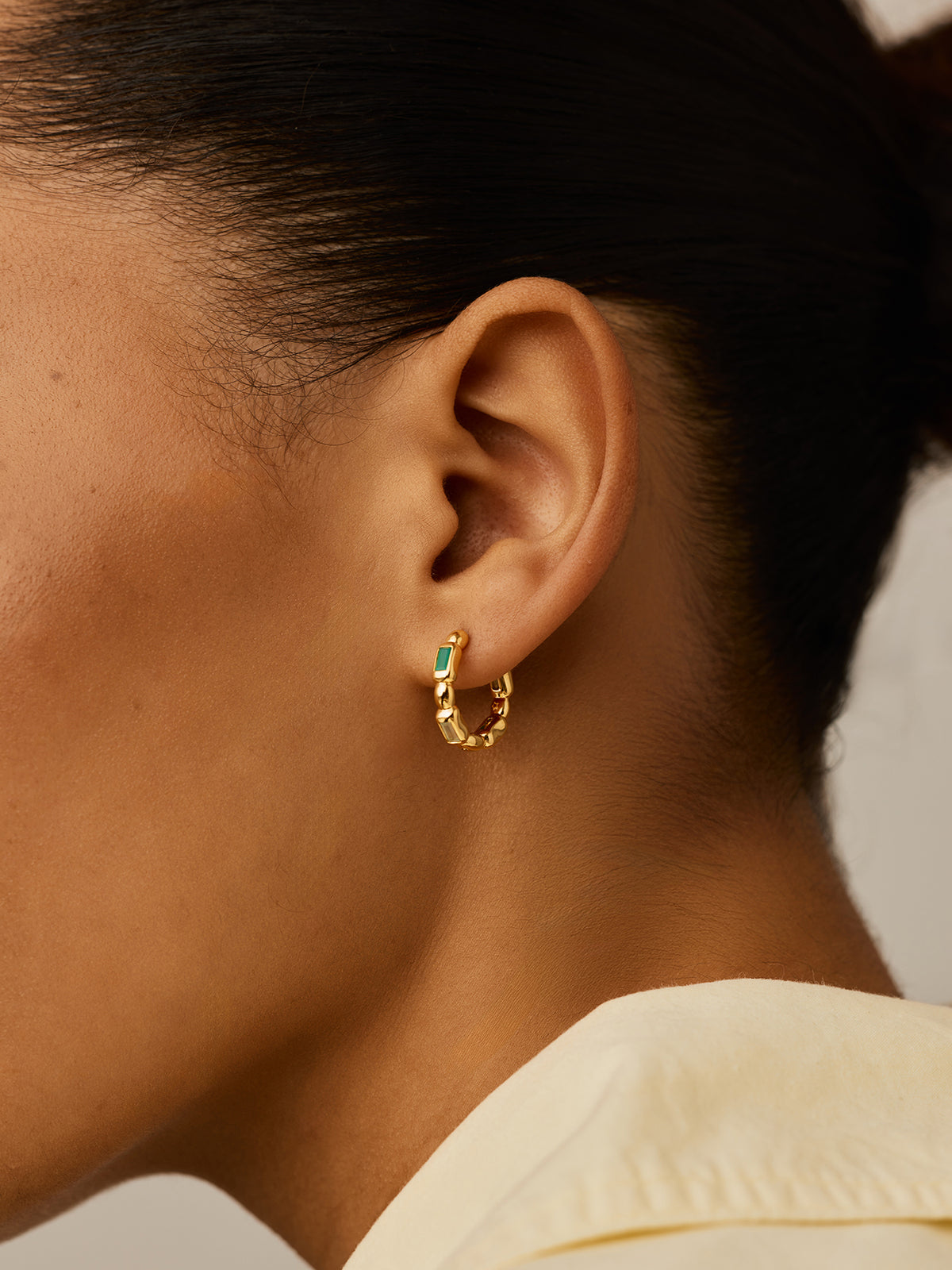 Molten Gemstone Baguette Hoop Earrings Gold
