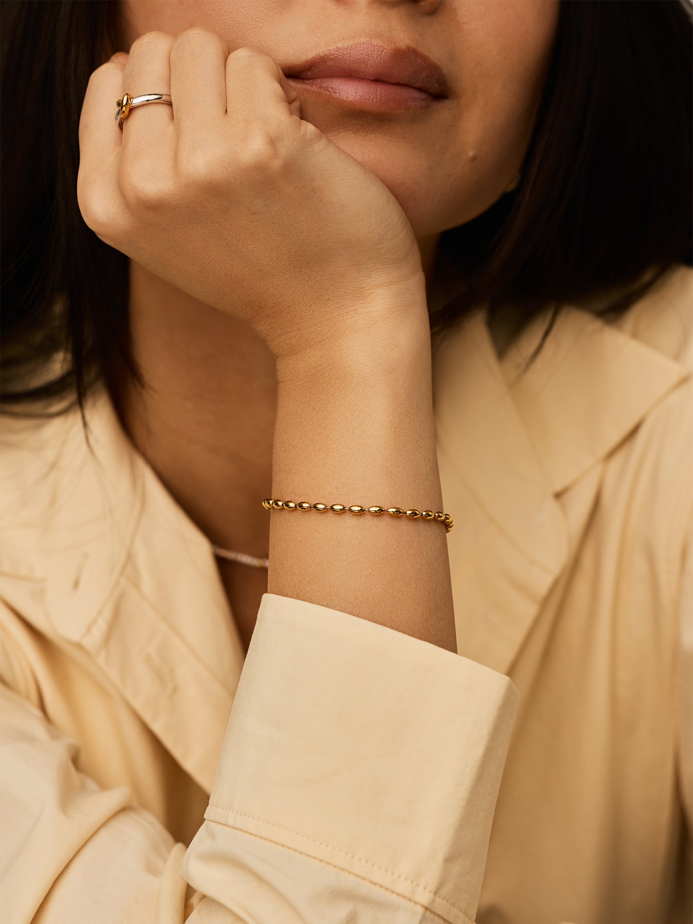 Molten Olive Chain Bracelet Gold