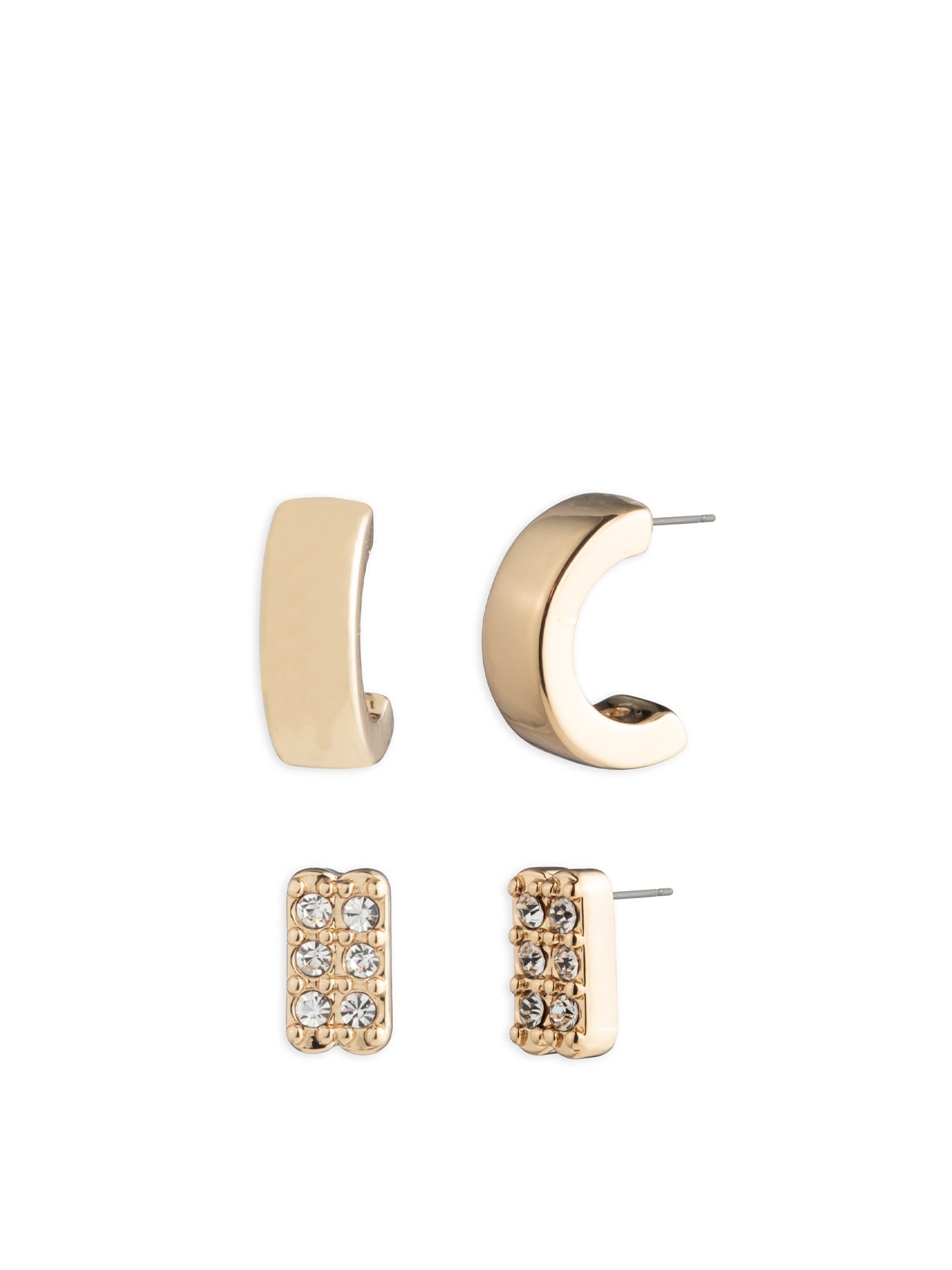 Pavé Duo Stud Earrings Gold