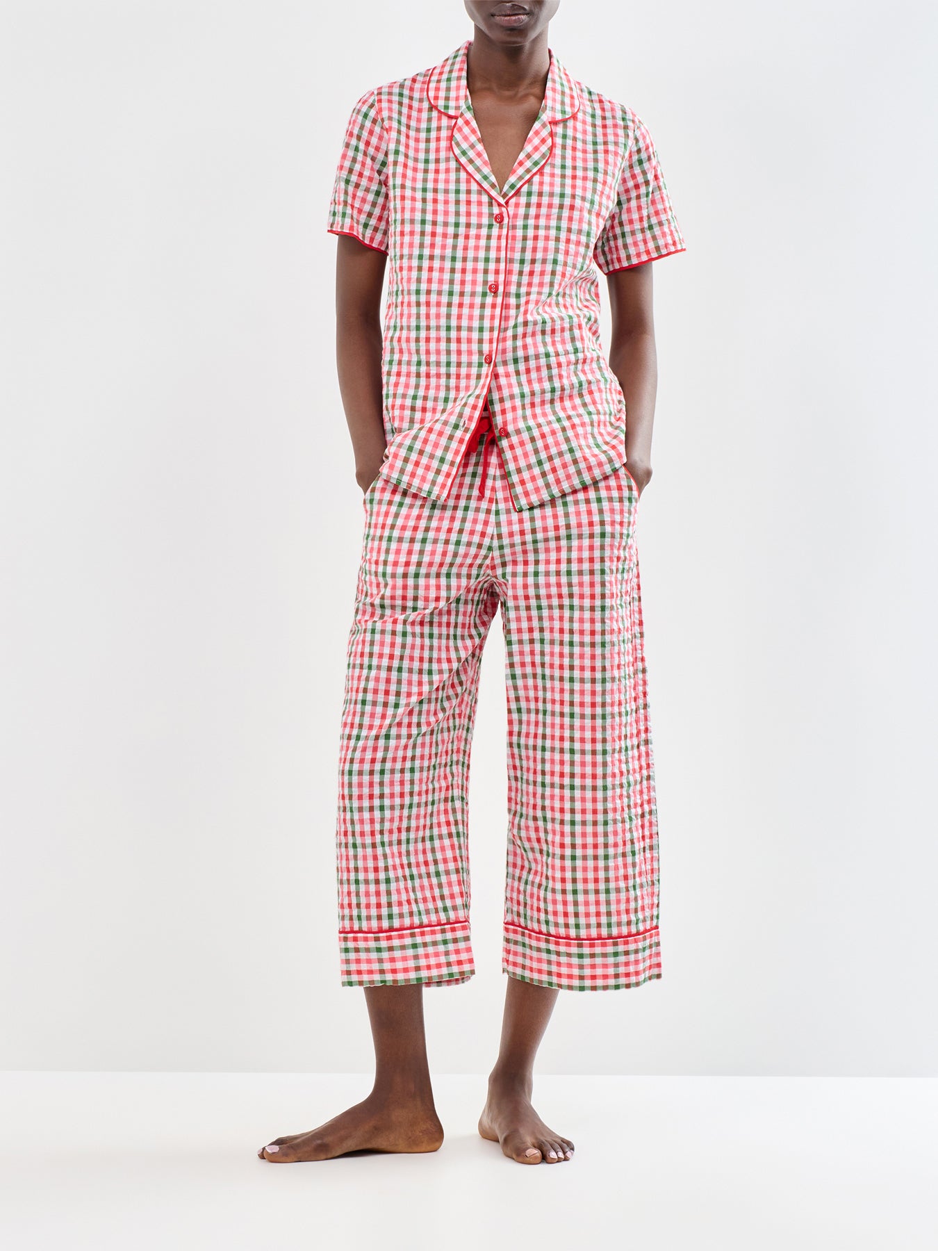 Seersucker Check Pyjama Top Red