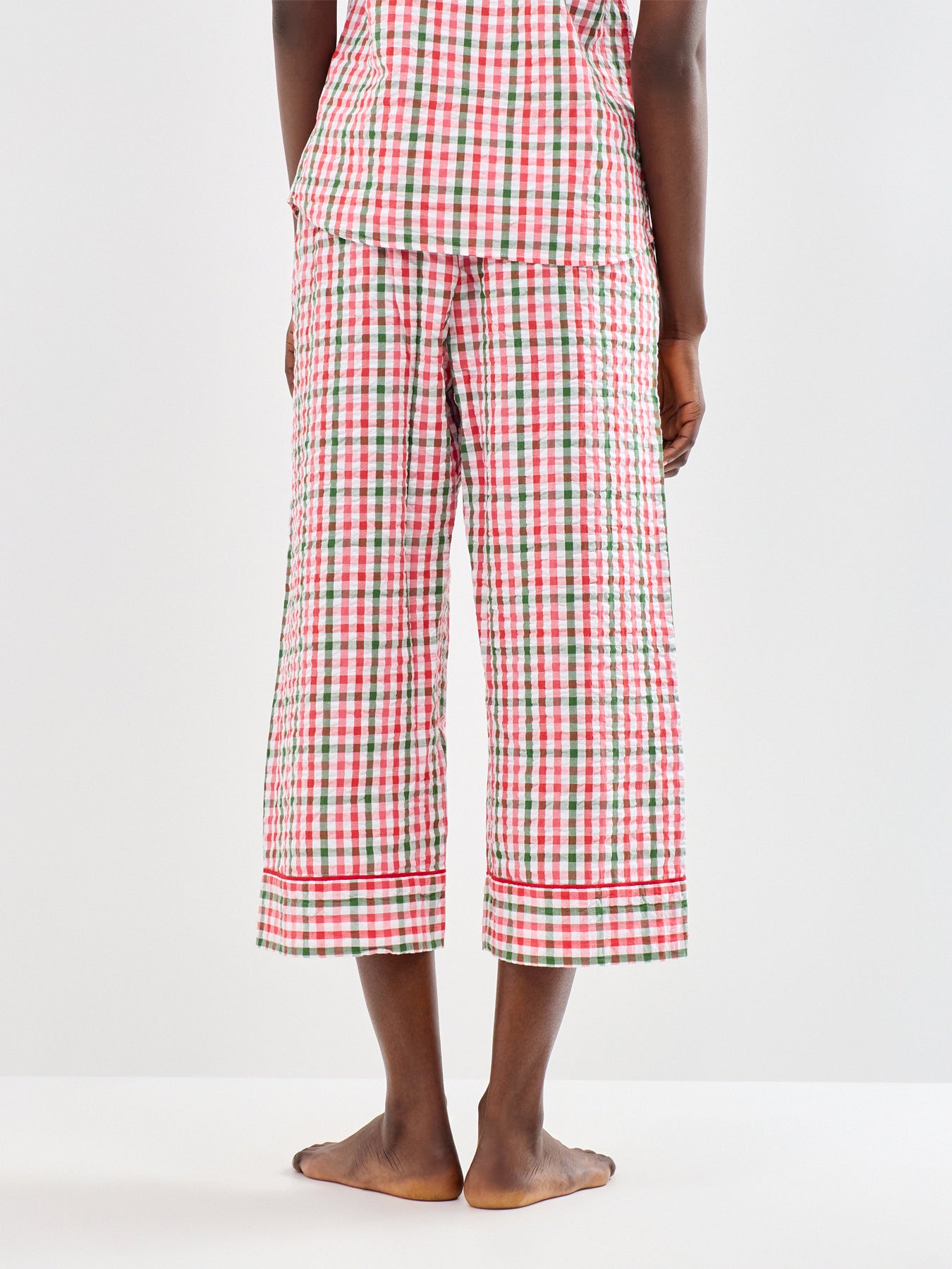 Seersucker Wide Leg Cropped Pyjama Bottoms Red