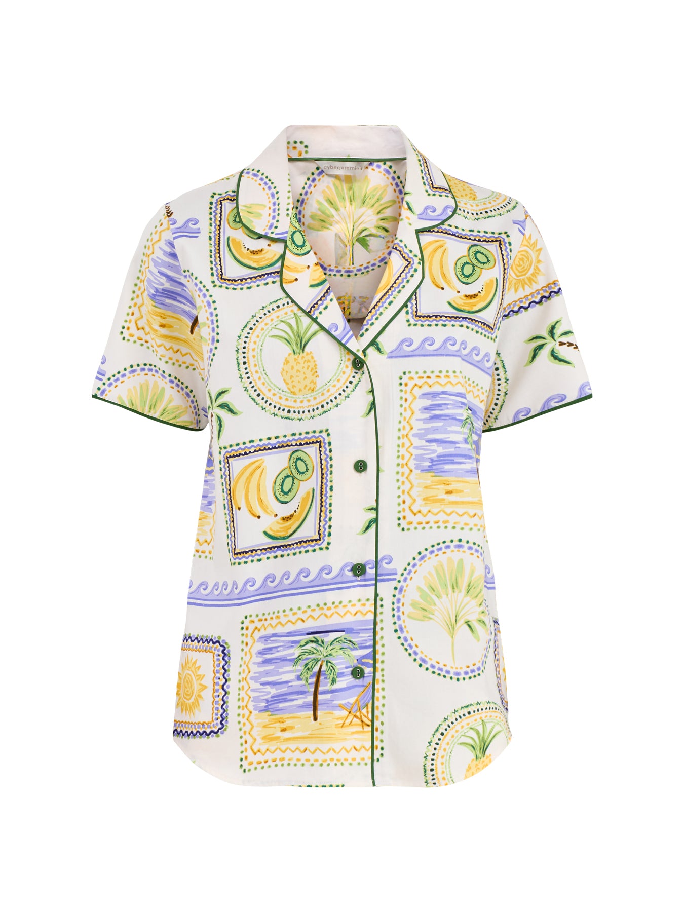 Postcard Print Pyjama Top Green