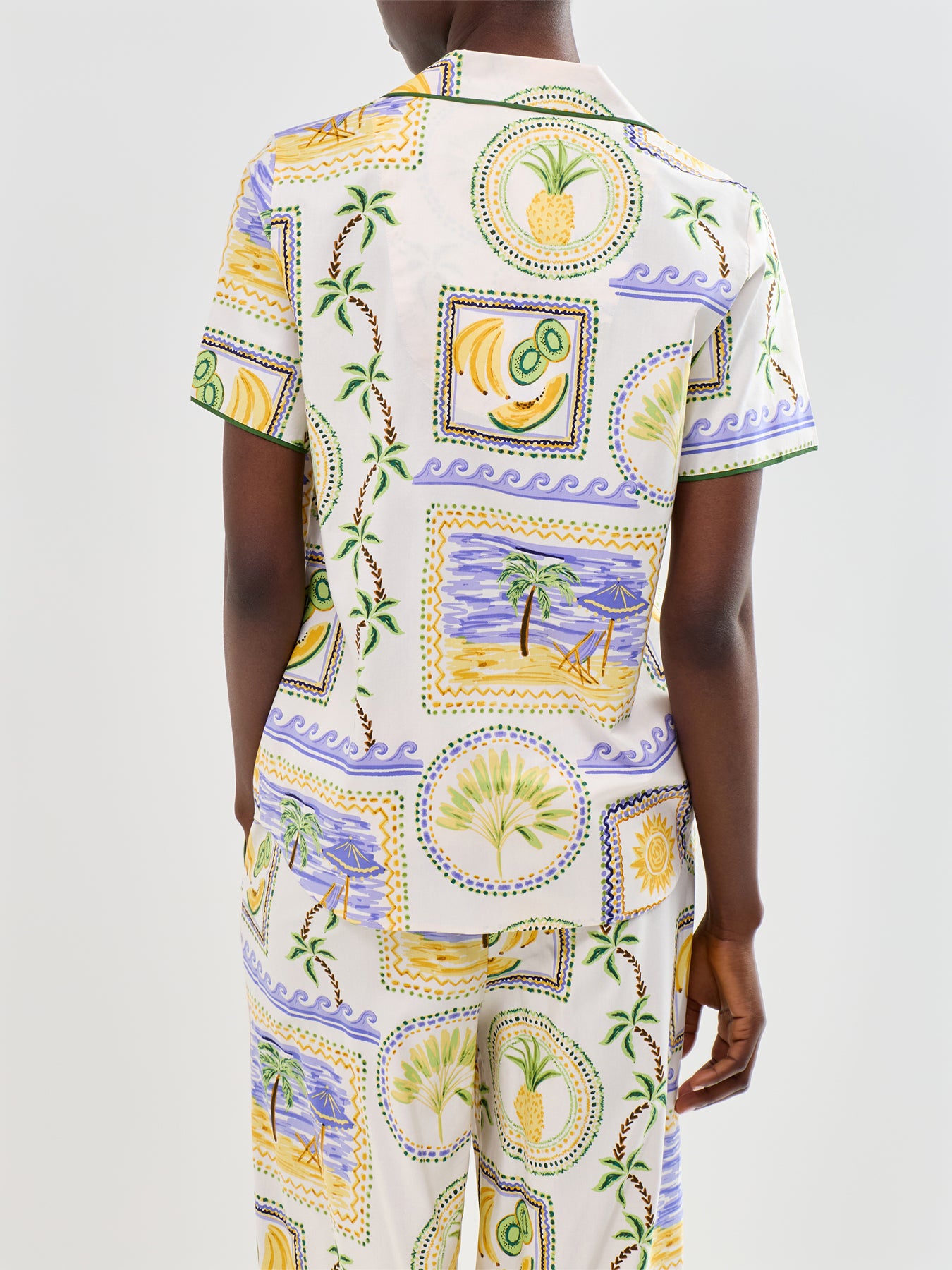 Postcard Print Pyjama Top Green