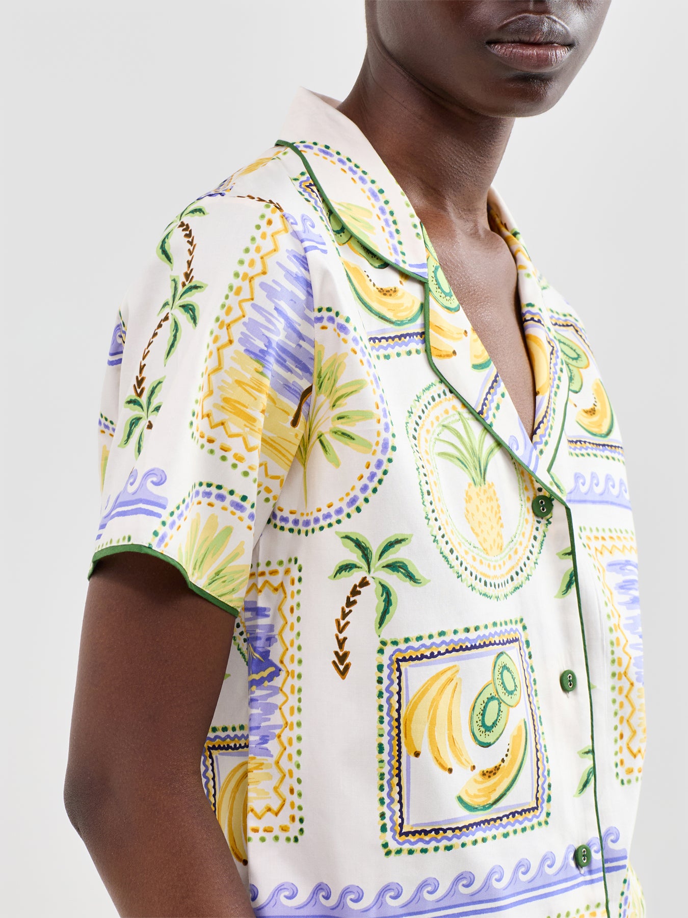 Postcard Print Pyjama Top Green