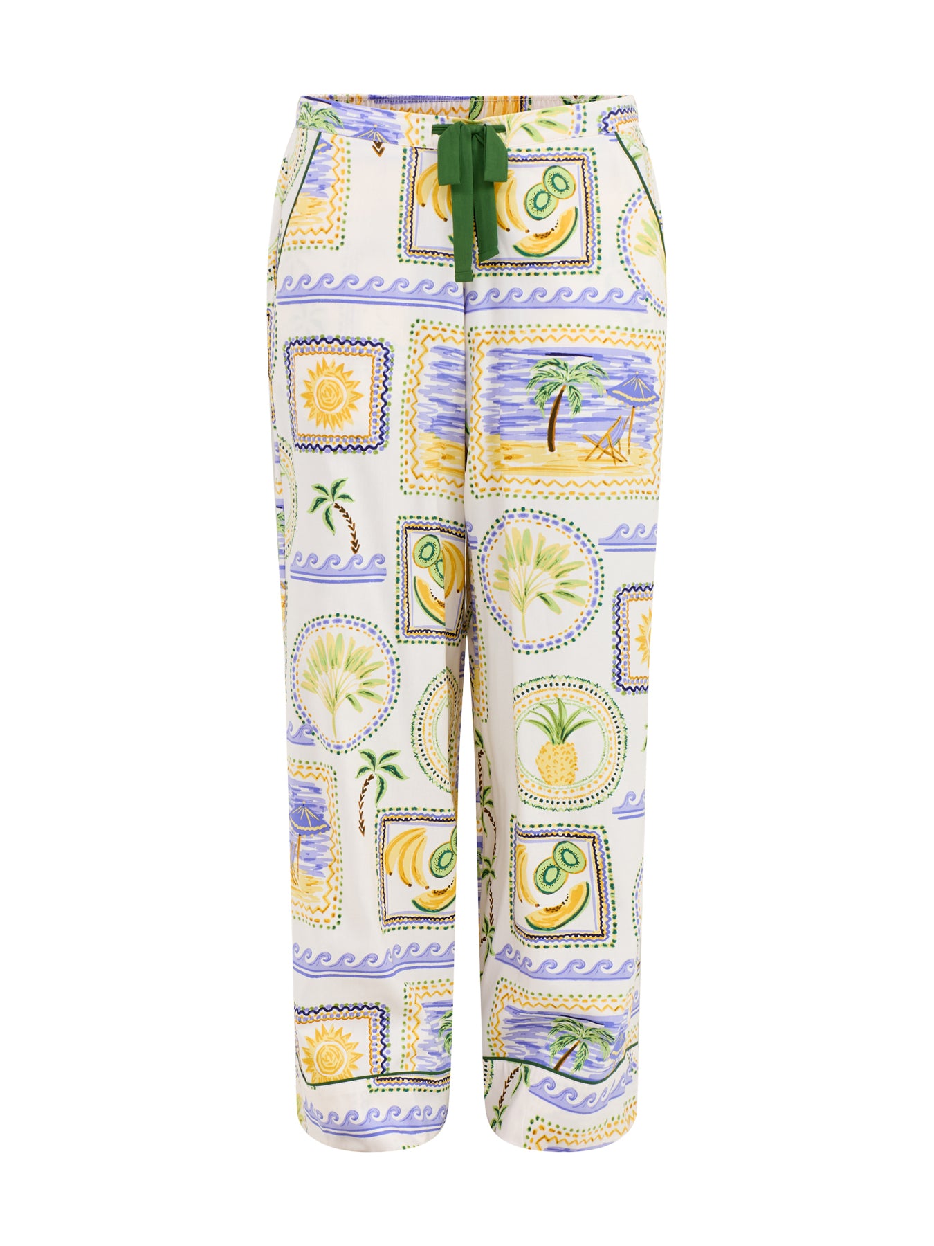 Postcard Print Wide Leg Pyjama Bottoms Green