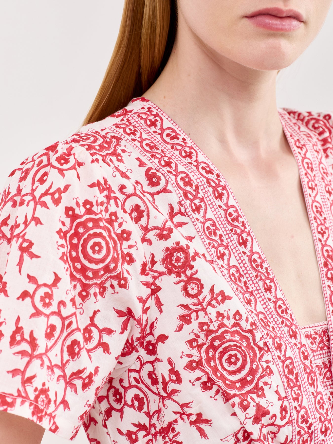 Pippa Organic Cotton Block Print Maxi Dress Red