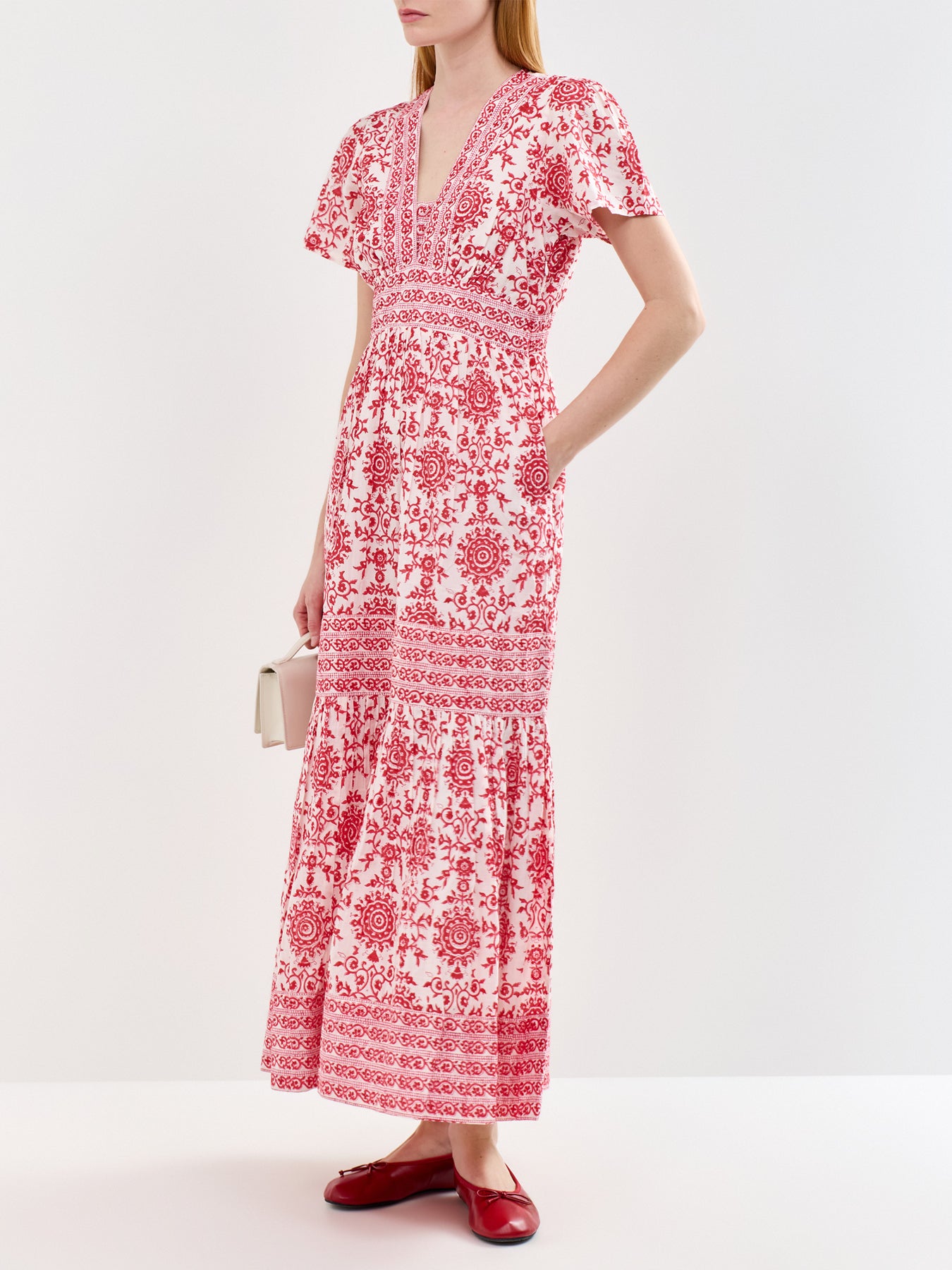 Pippa Organic Cotton Block Print Maxi Dress Red