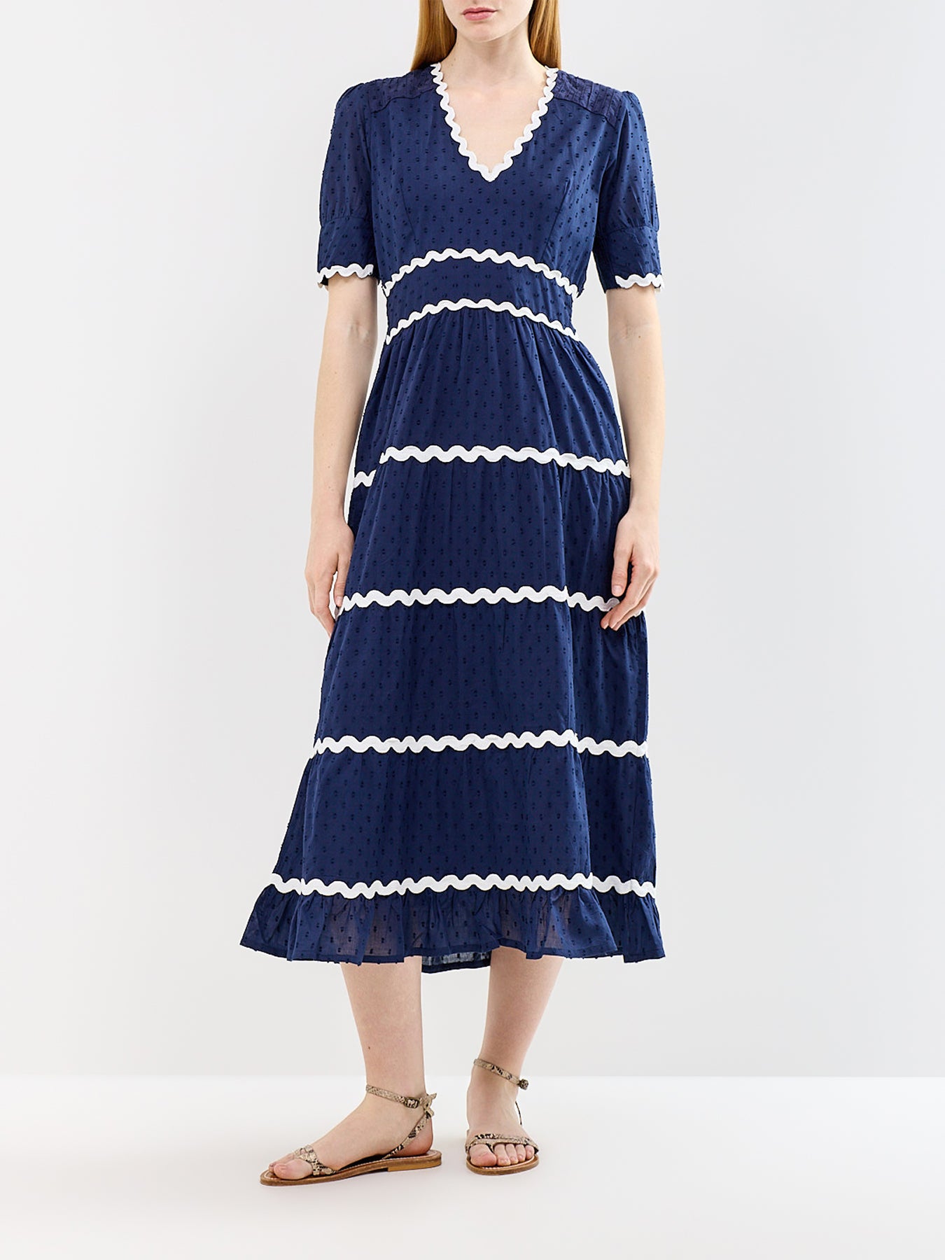 Viola Ric Rac Maxi Dress Navy