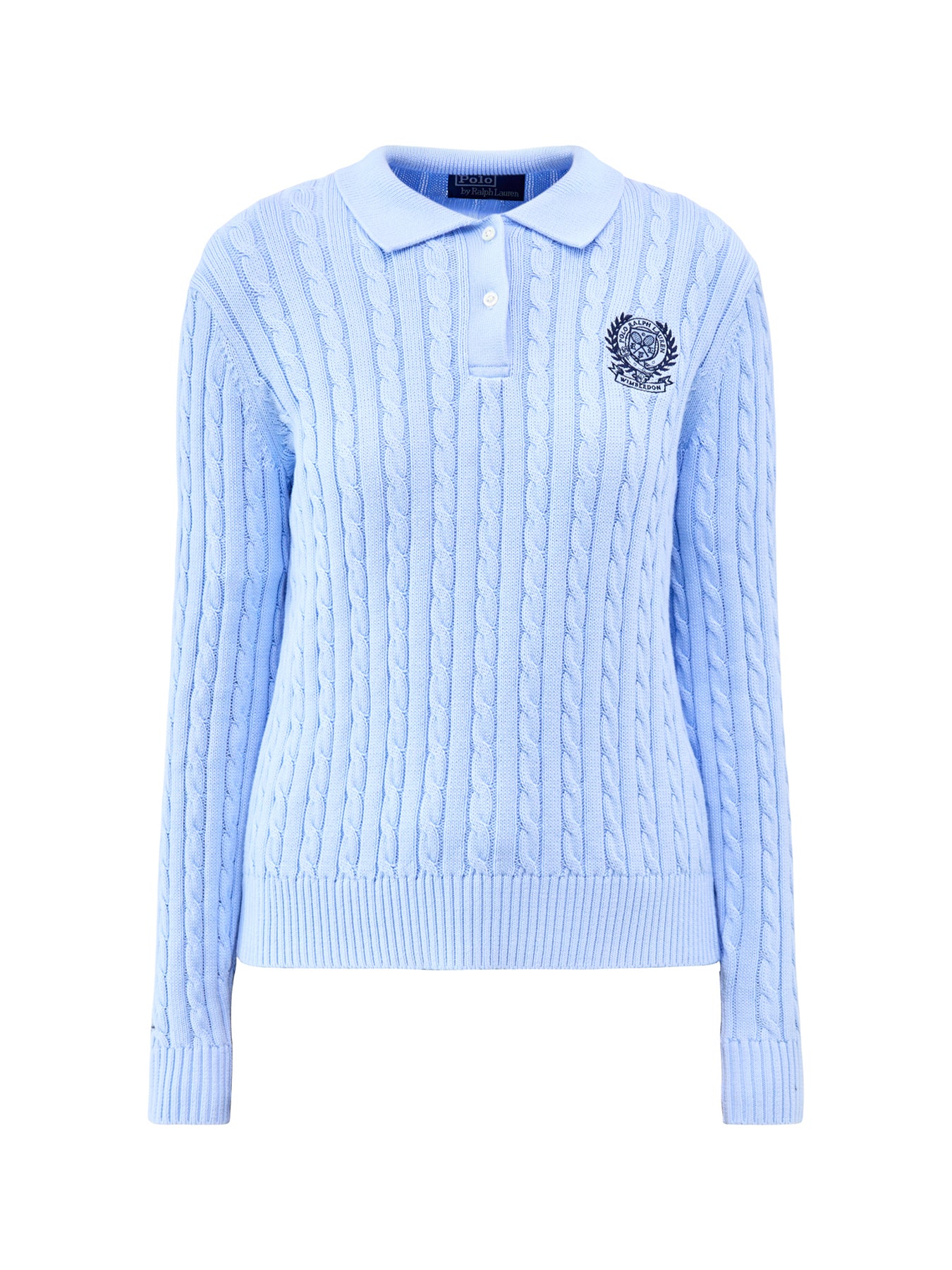 Wimbledon Cable Knit Polo Jumper Blue