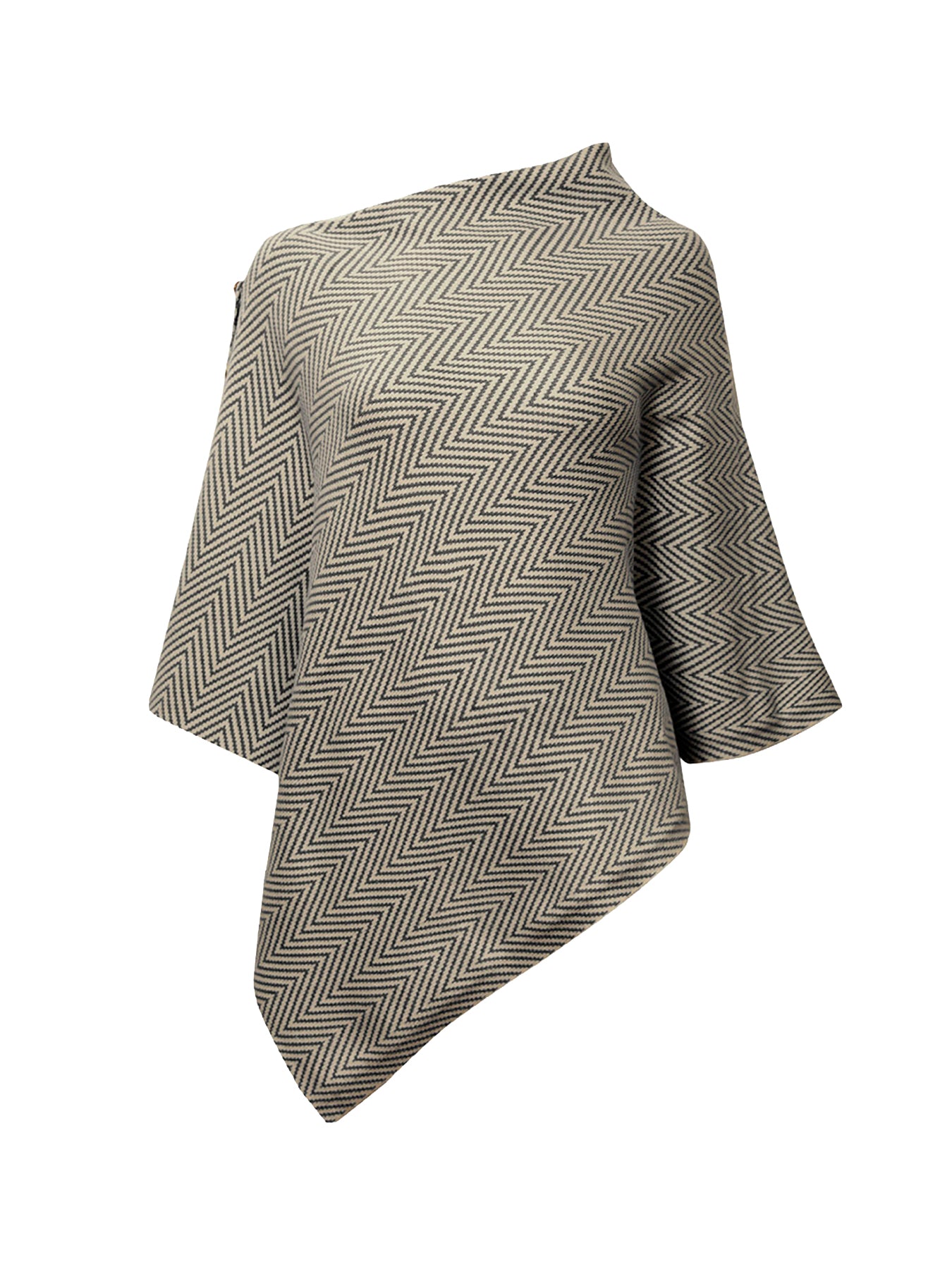 Chevron Button Poncho Black