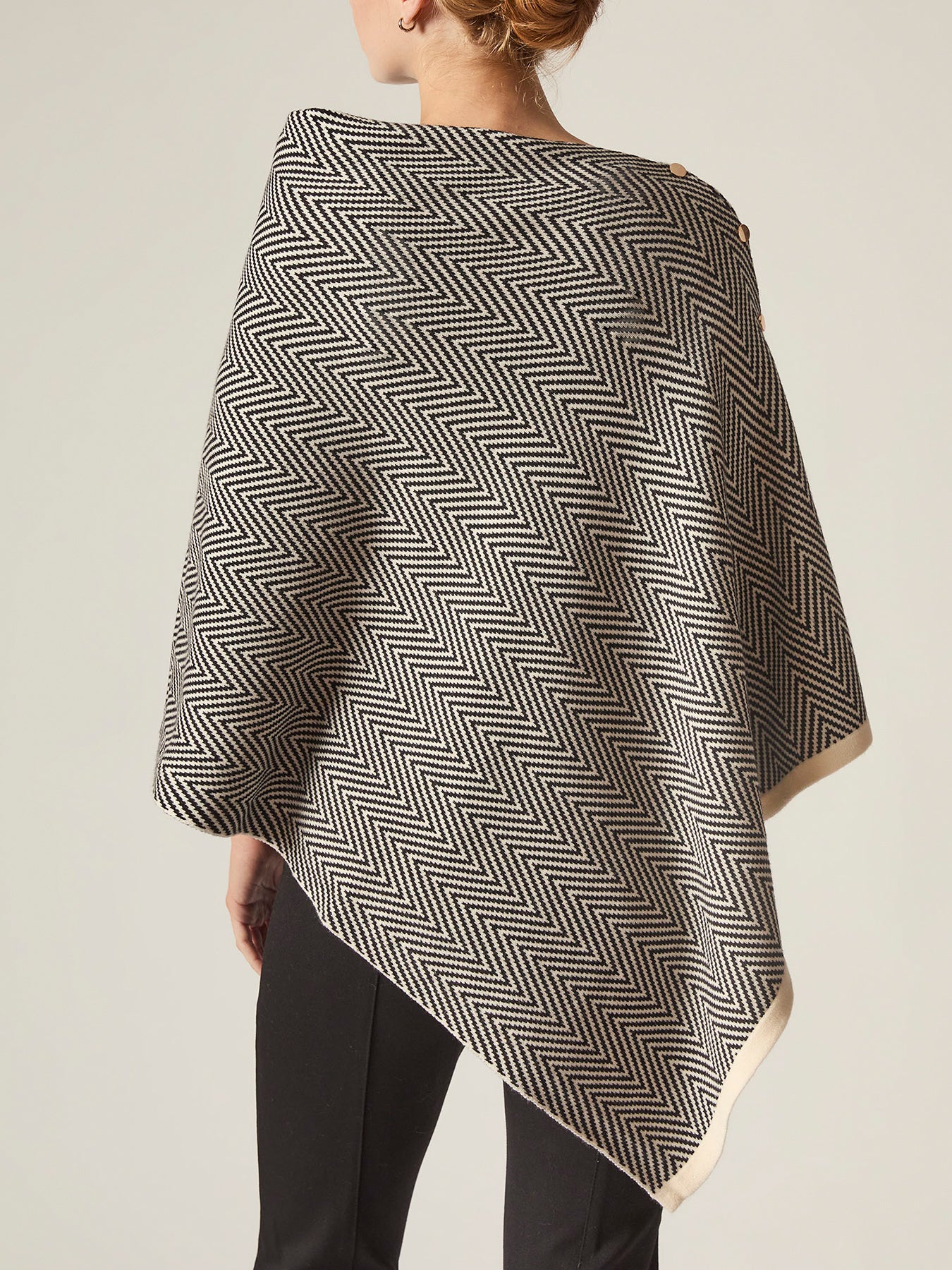 Chevron Button Poncho Black