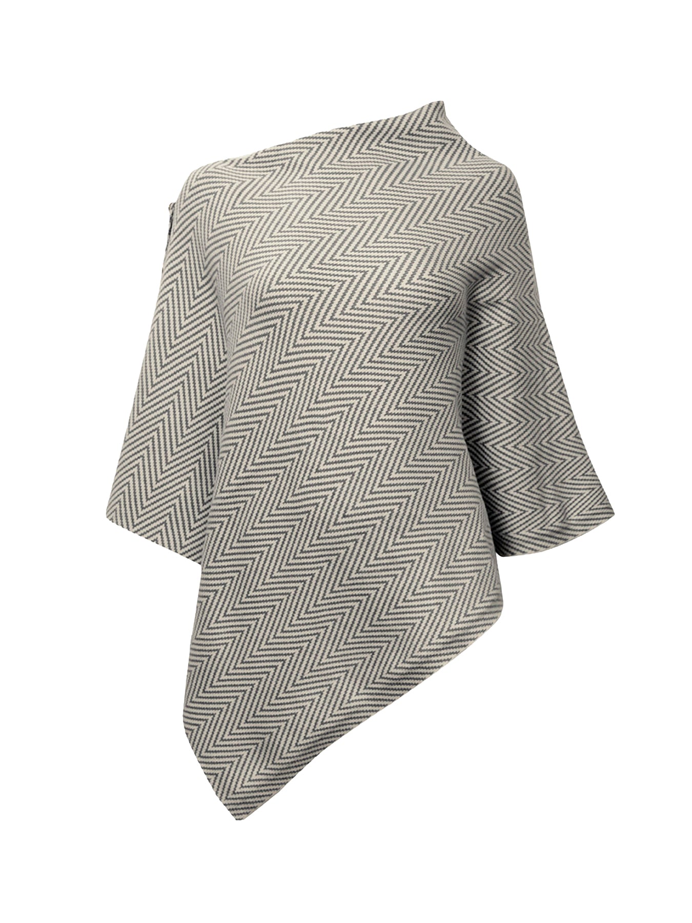Chevron Button Poncho Grey