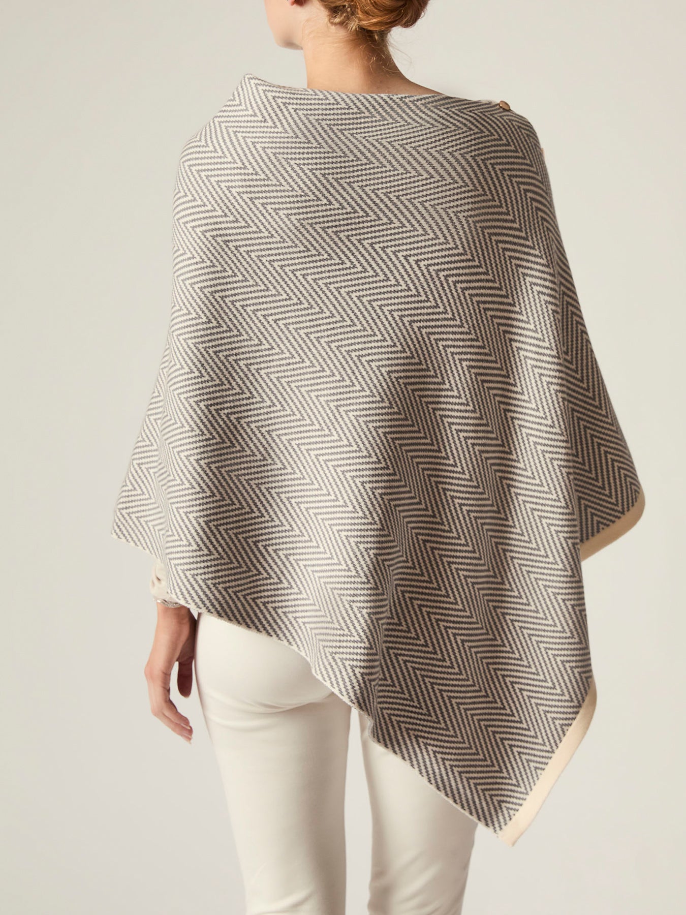 Chevron Button Poncho Grey