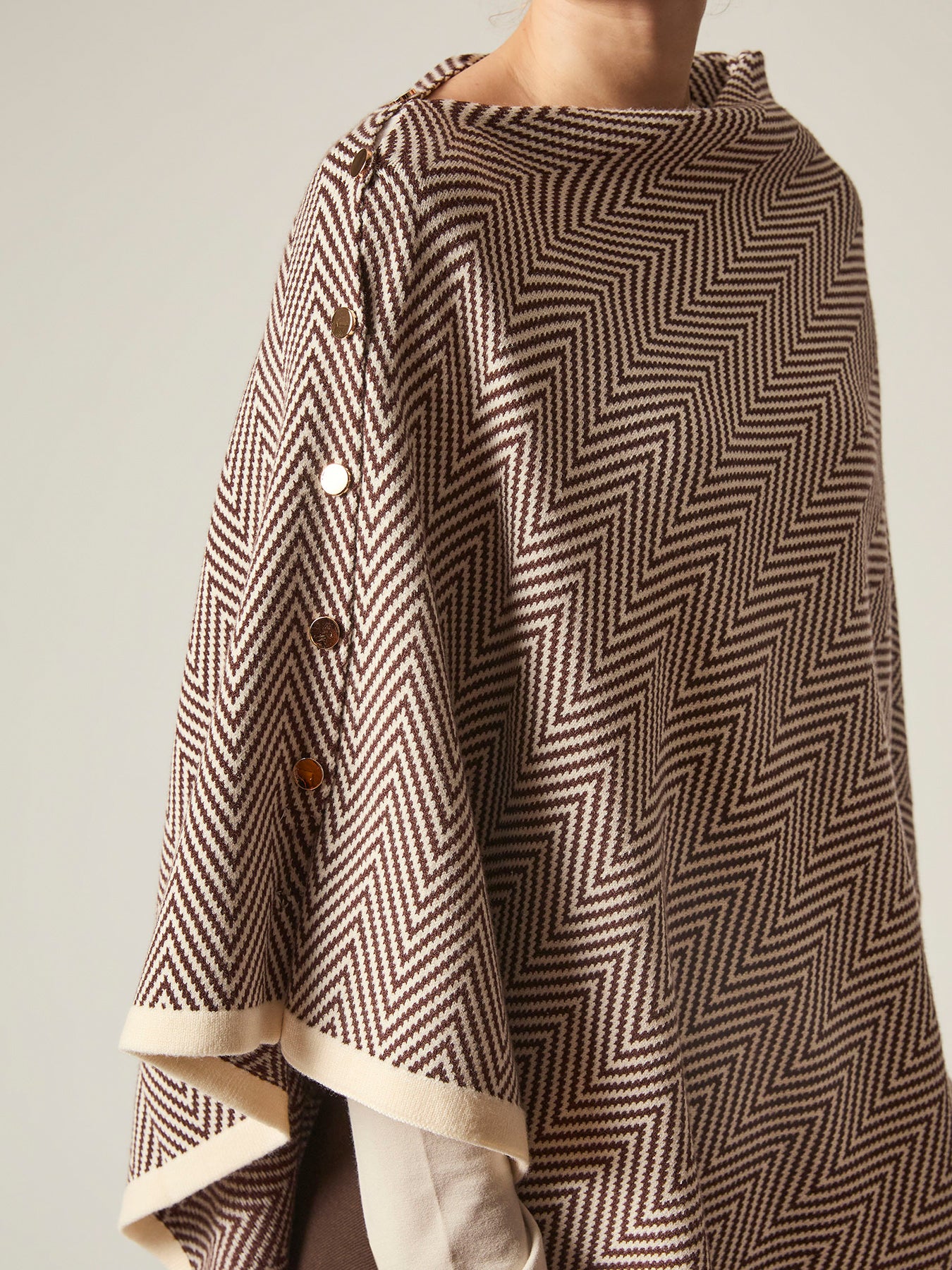 Chevron Button Poncho Coffee