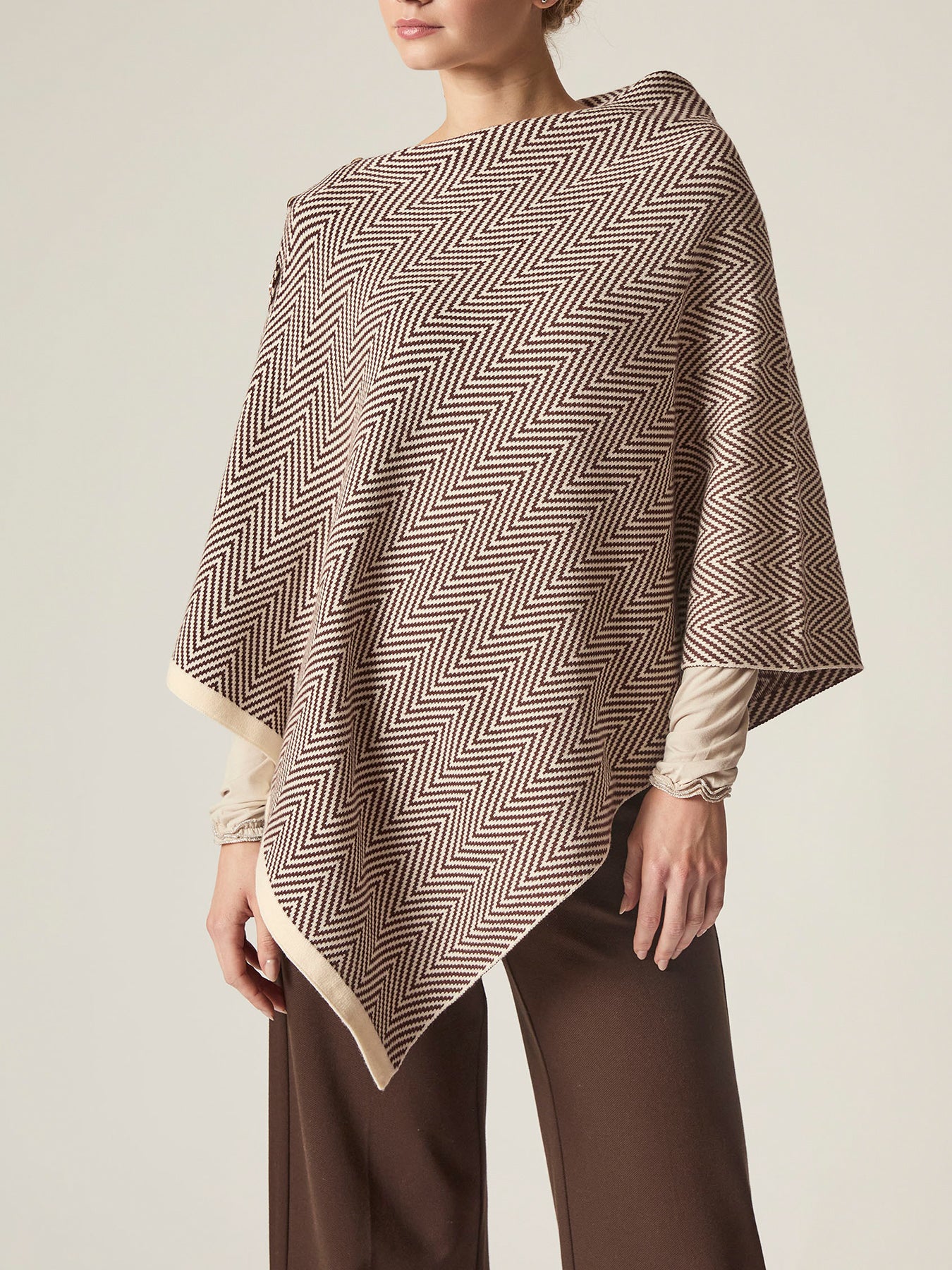Chevron Button Poncho Coffee