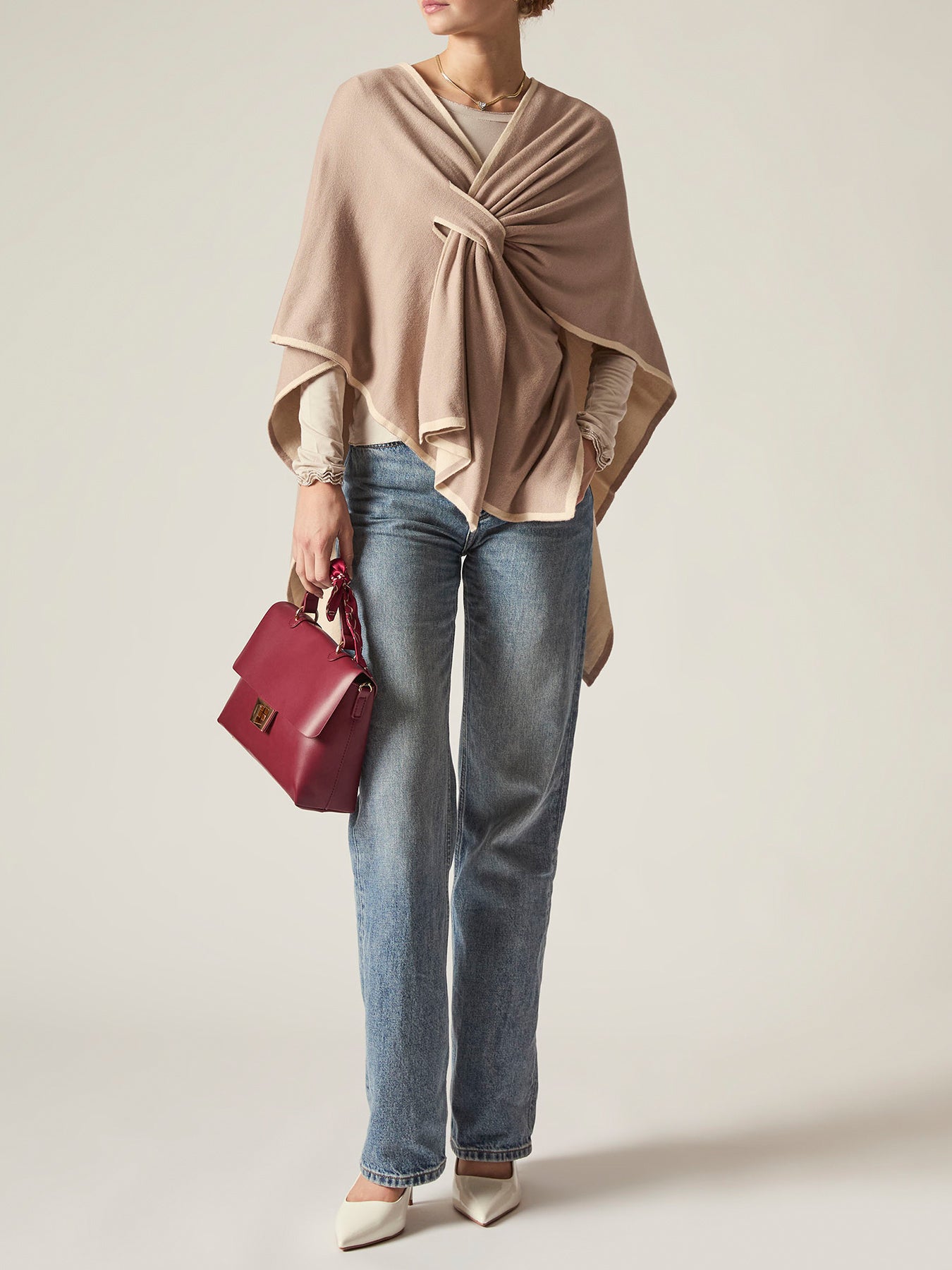Front Knot Poncho Beige