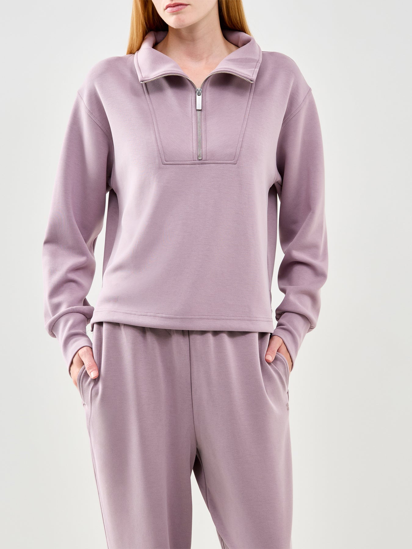 Sand Wash Half Zip Crop Sweatshirt Purple
