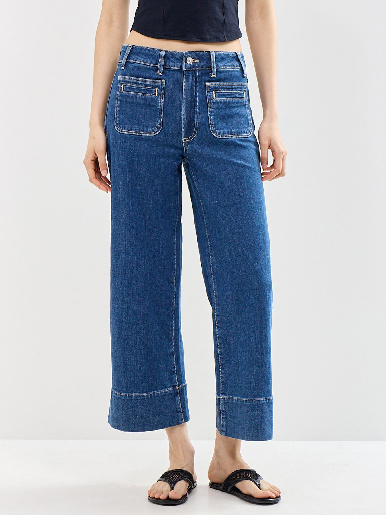 Anessa Wide Leg Cropped Jeans Blue