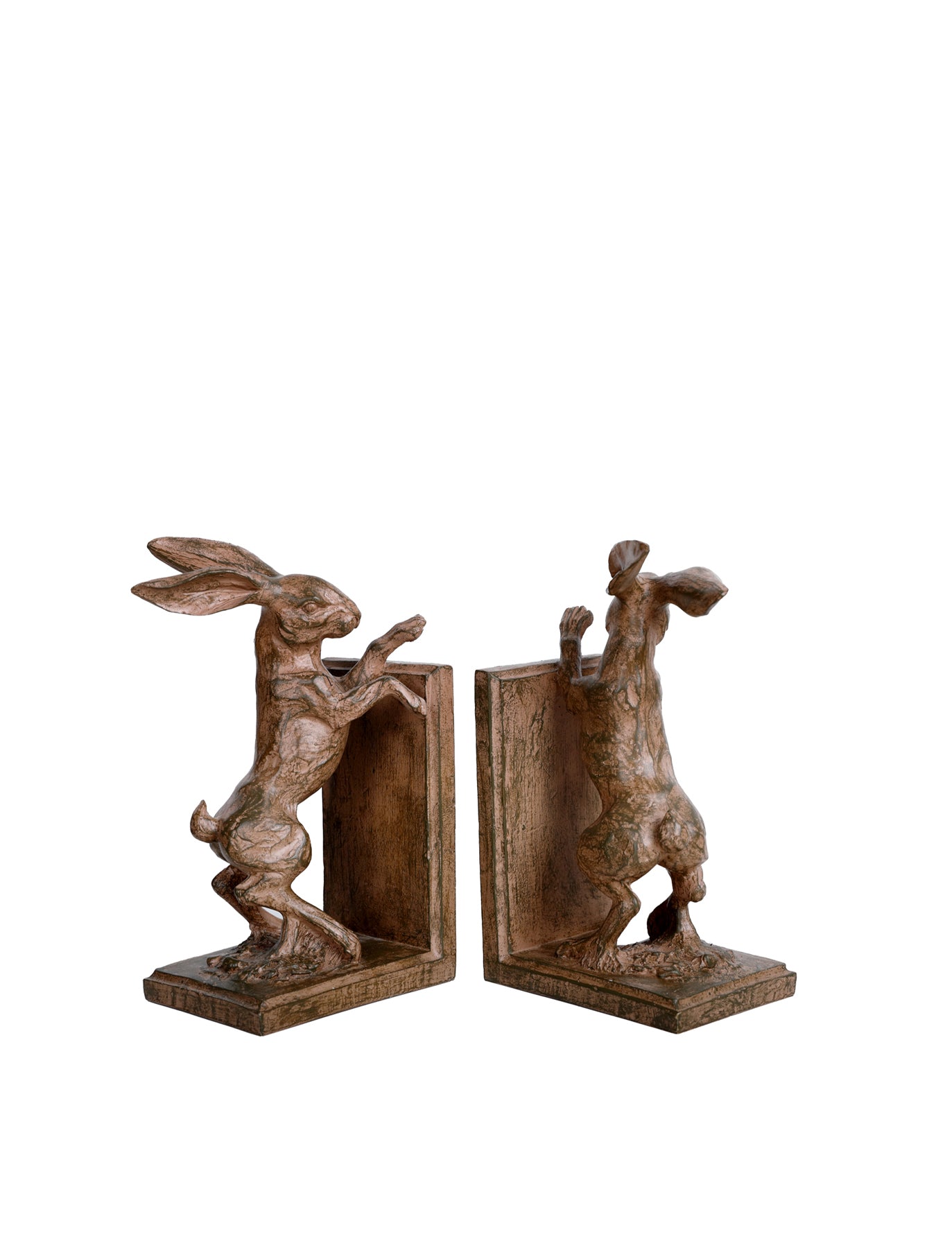 Hurrell Rustic Standing Hare Bookends Brown