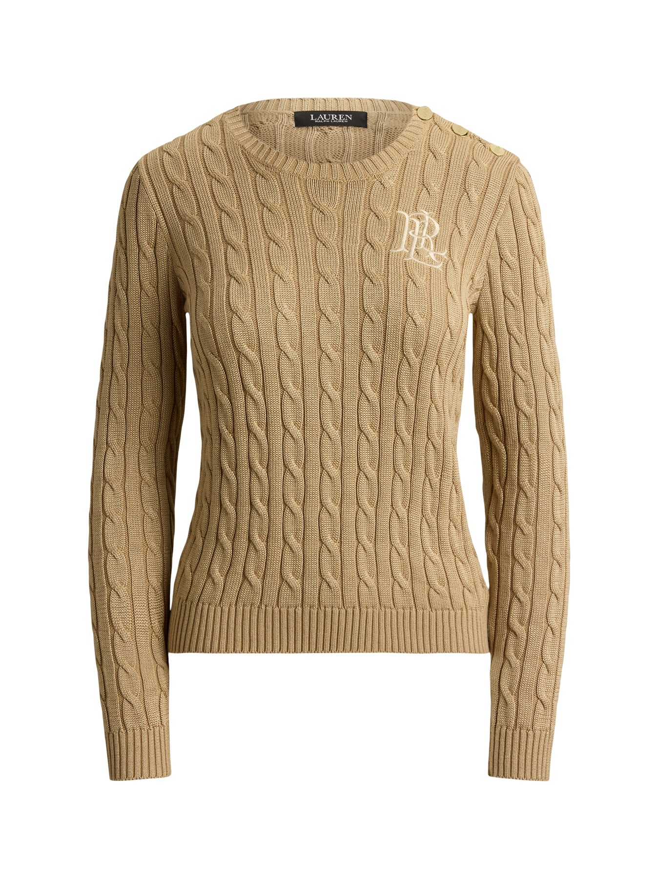 Cable Knit Button Shoulder Jumper Beige