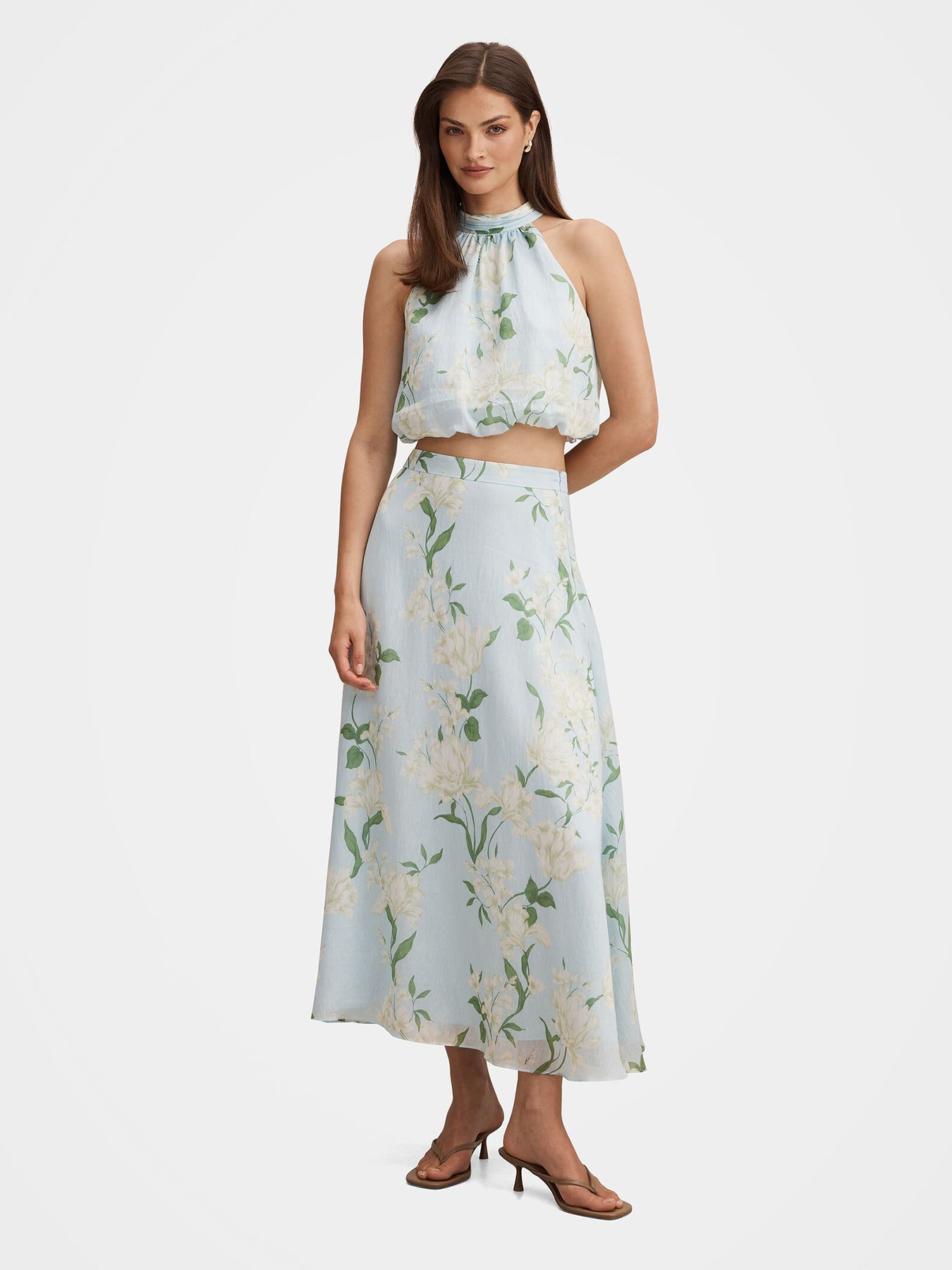 Maisie Halter Neck Tie Top Blue